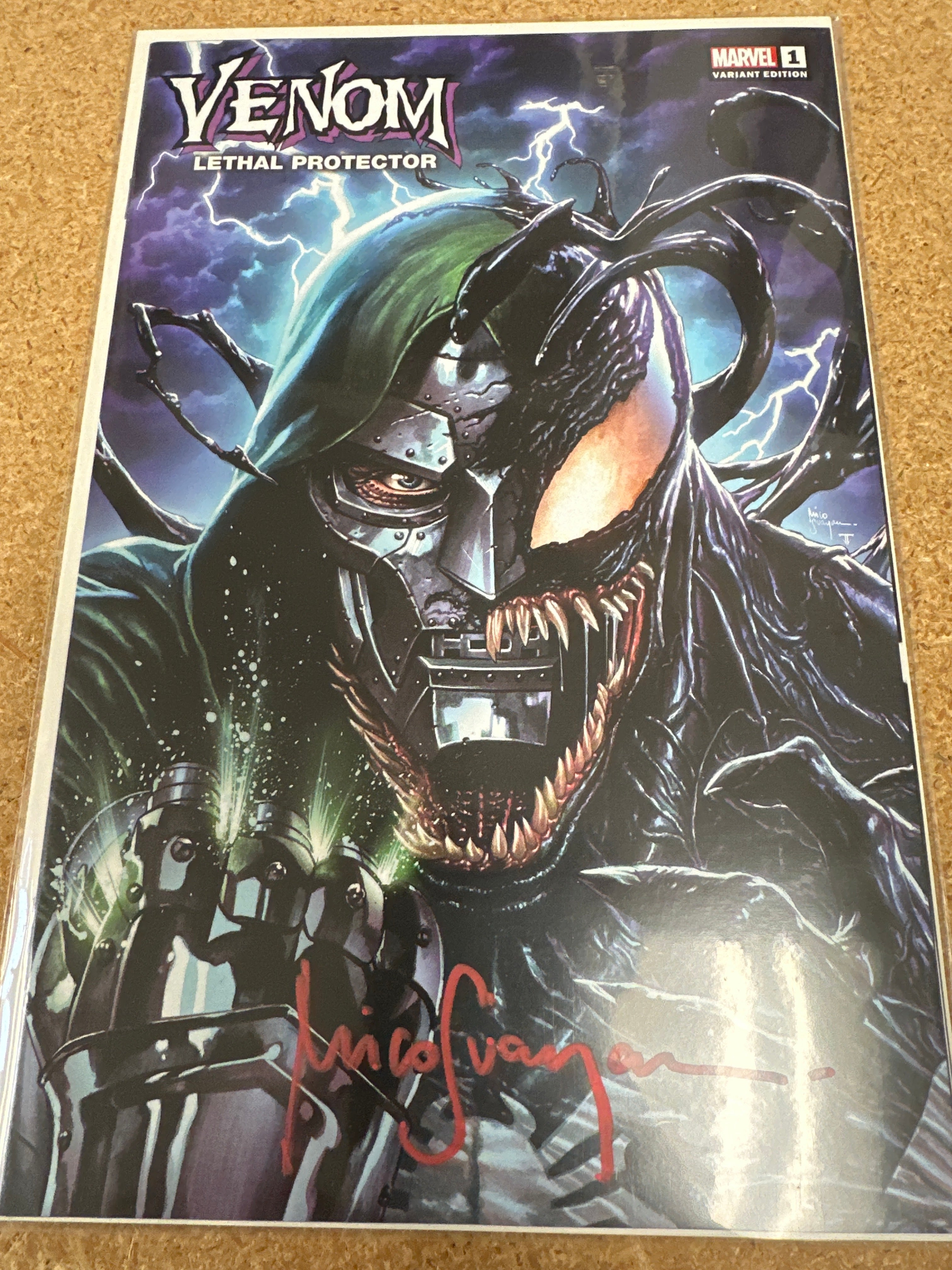 VENOM LETHAL PROTECTOR #1 (DR. DOOM) VARIANT SIGNED BY MICO SUAYAN WIT