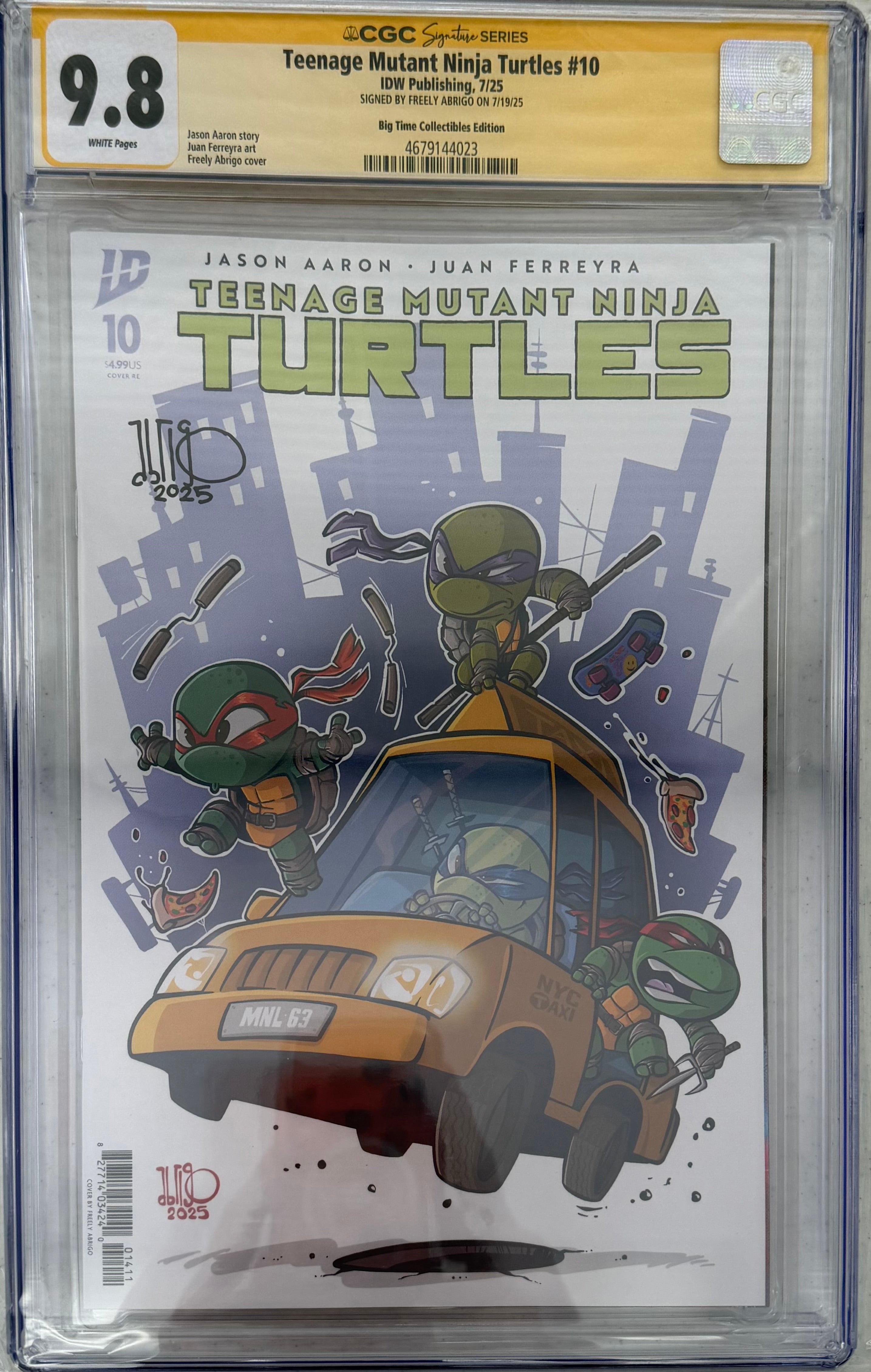 TMNT #10 EXCLUSIVE VARIANT SIGNED BY FREELY ABRIGO CGC 9.8 (C70)