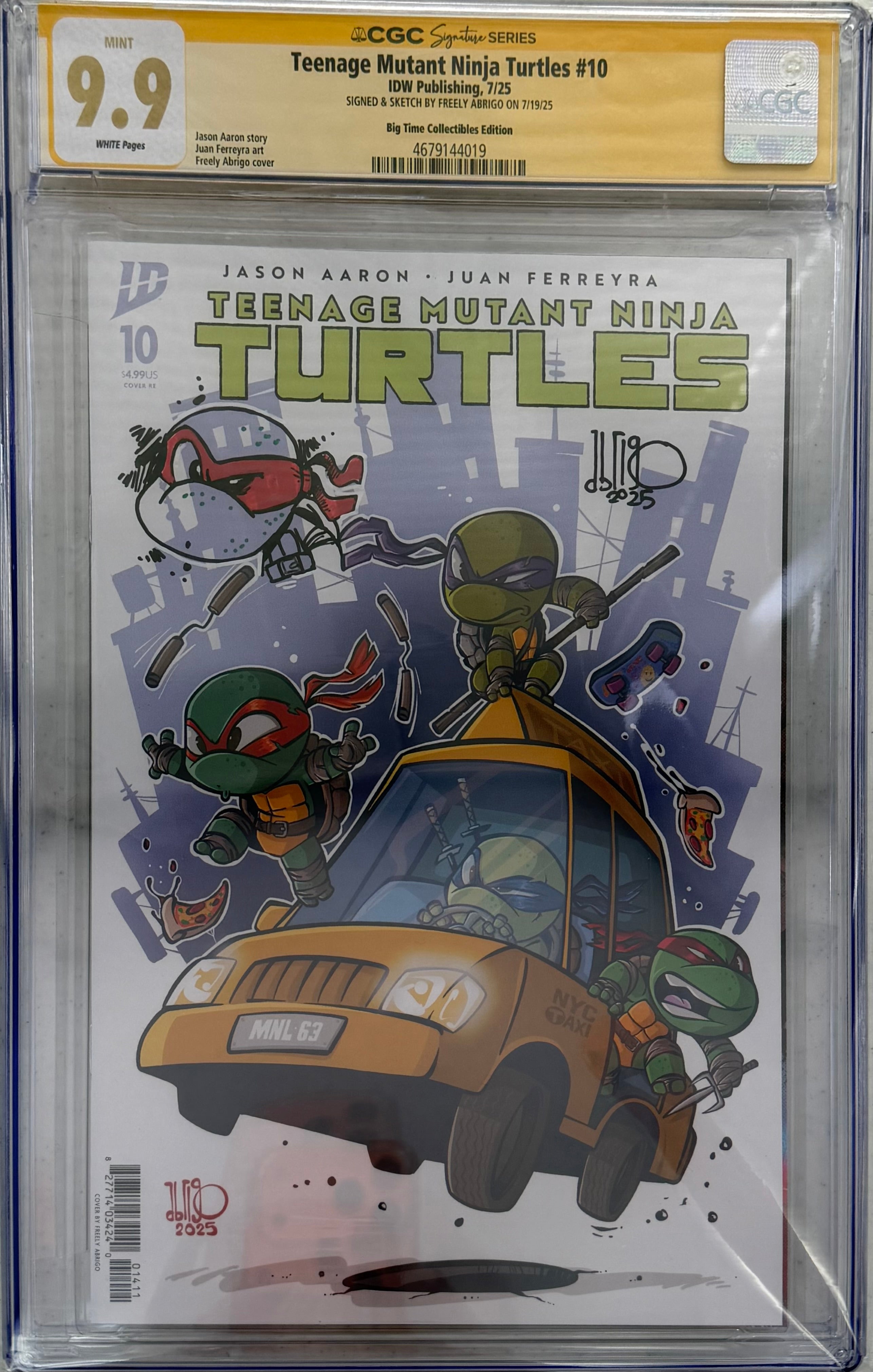 アメコミ aaaa TMNT #10 EXCLUSIVE VARIANT SIGNED W/COLORED SKETCH BY FREELY ABRIGO CG
