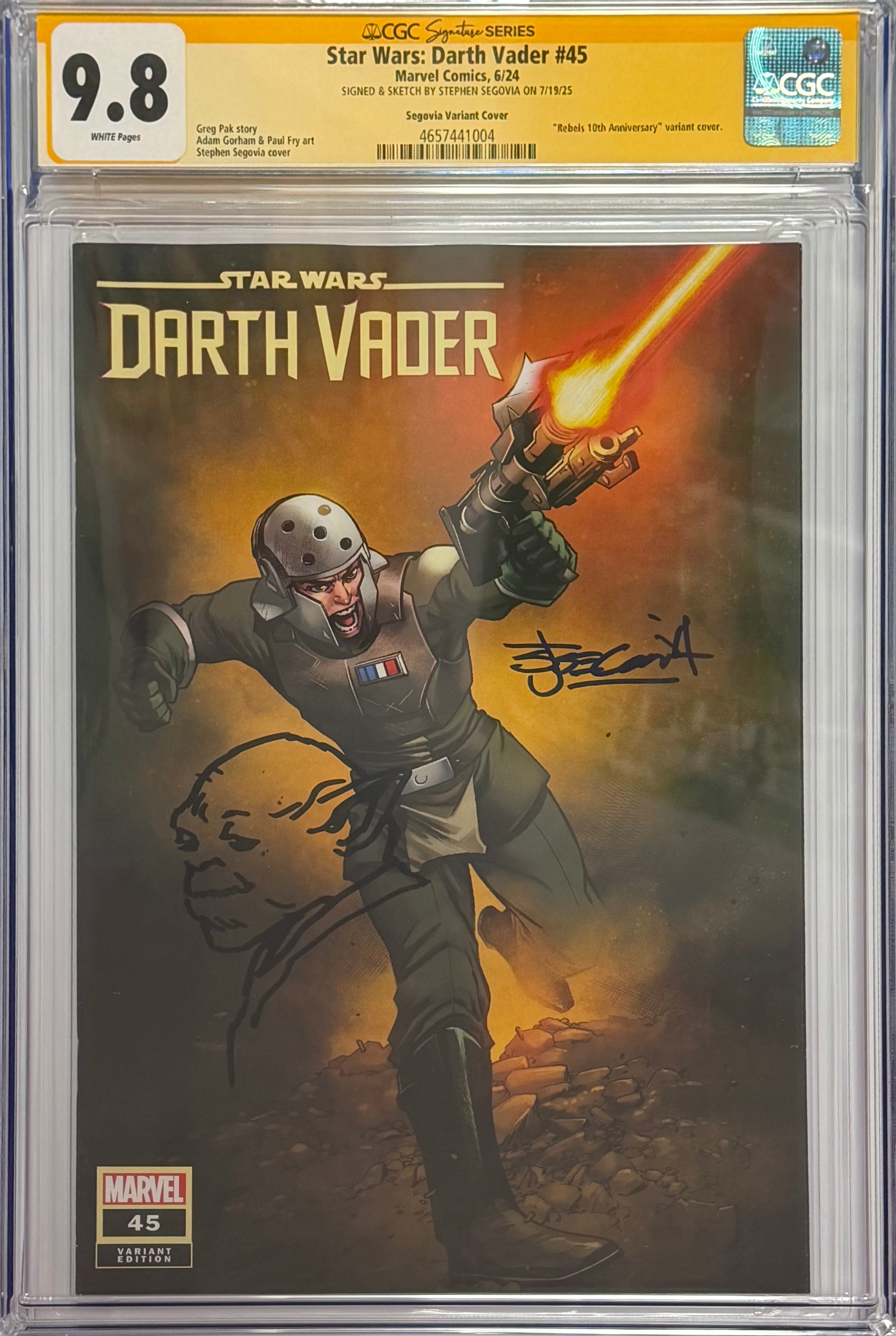 STAR WARS: DARTH VADER #45 STEPHEN SEGOVIA REBELS 10TH ANNIVERSARY LIMITED EDITION SIGNED W/YODA REMARQUE BY STEPHEN SEGOVIA CGC 9.8 (IN STOCK) C62