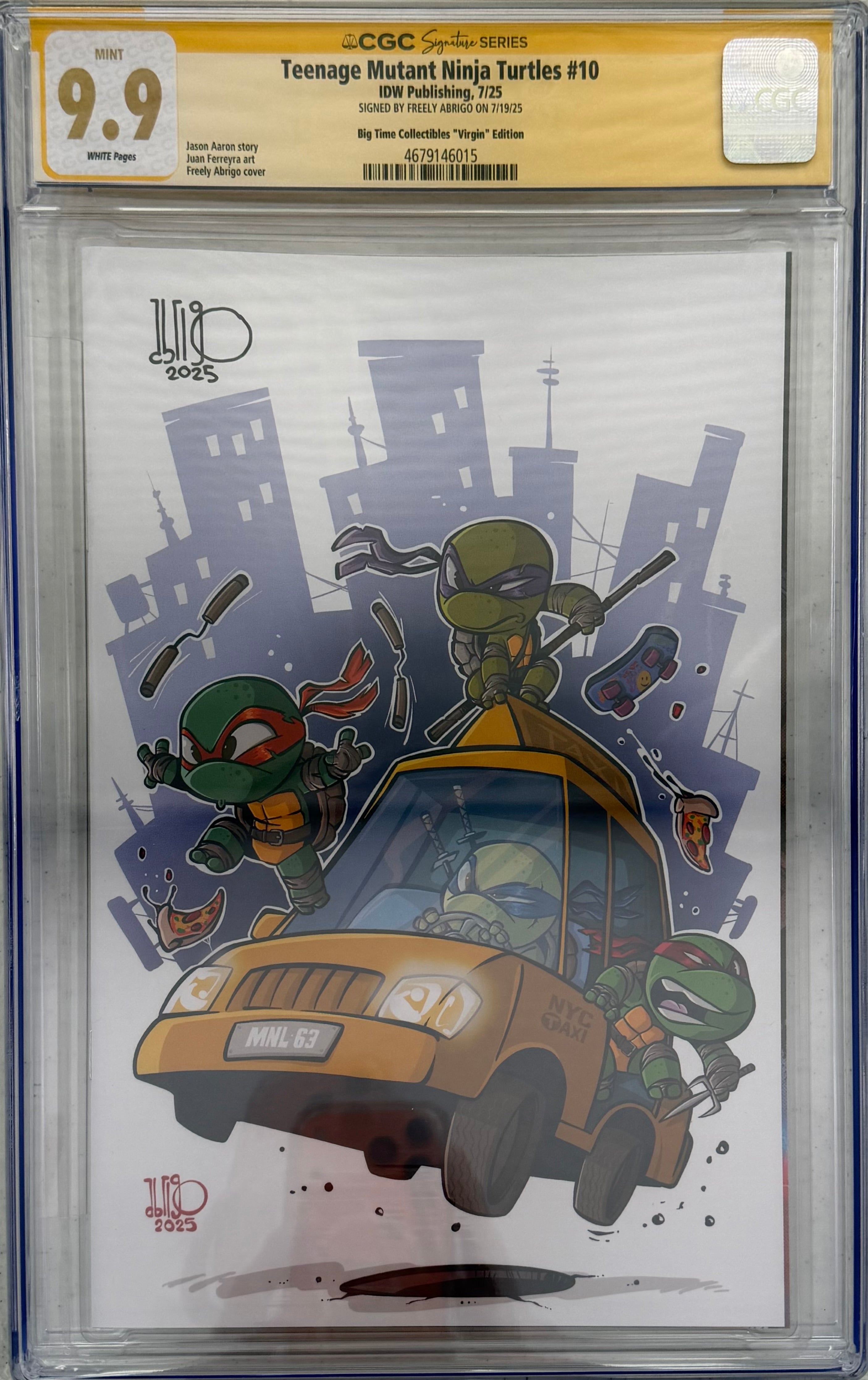 TMNT #10 EXCLUSIVE VIRGIN EDITION SIGNED BY FREELY ABRIGO CGC 9.9 MINT (C90)