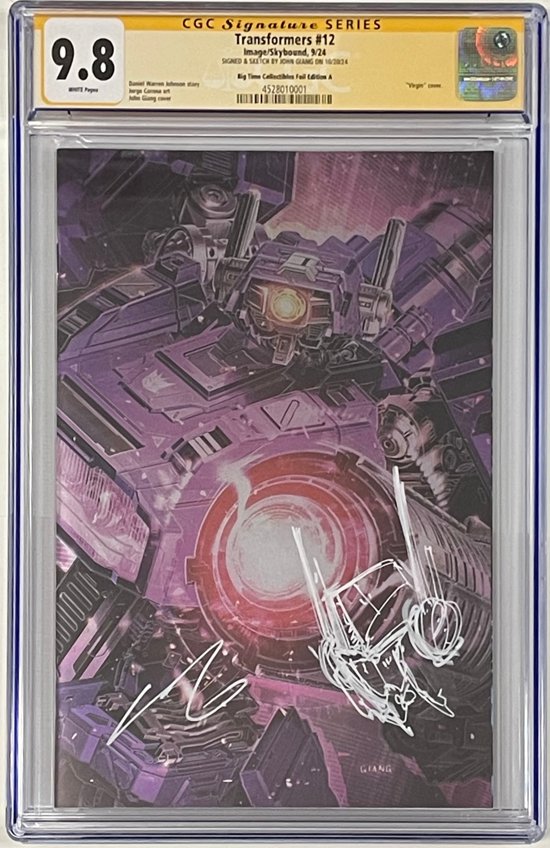 TRANSFORMERS #12 JOHN GIANG EXCLUSIVE FOIL EDITION SIGNED W/OPTIMUS PRIME SKETCH BY JOHN GIANG CGC 9.8 (C80)