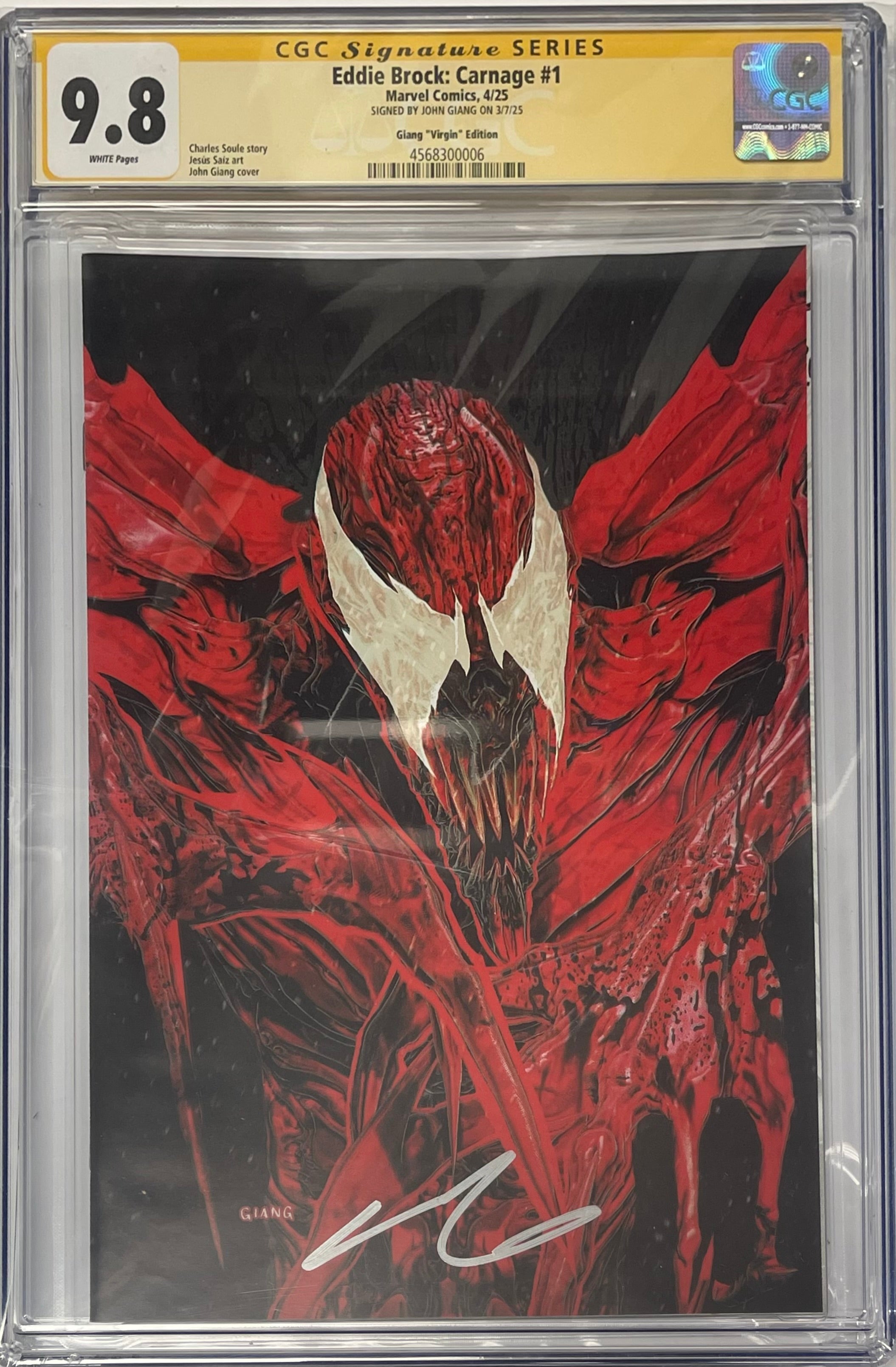 EDDIE BROCK: CARNAGE #1 NEGATIVE BLEED VIRGIN EDITION SIGNED BY JOHN G