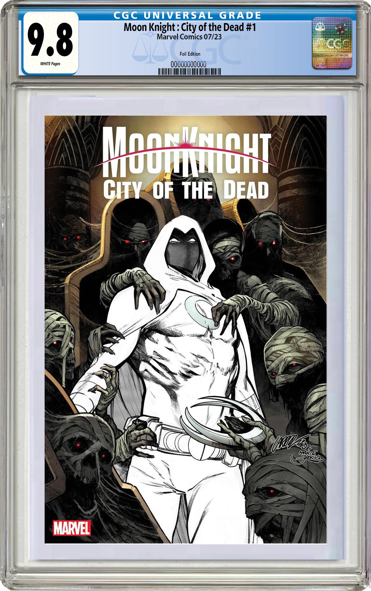 MOON KNIGHT: CITY OF THE DEAD 1 PEPE LARRAZ FOIL VARIANT CGC 9.8 (INSTOCK) C45
