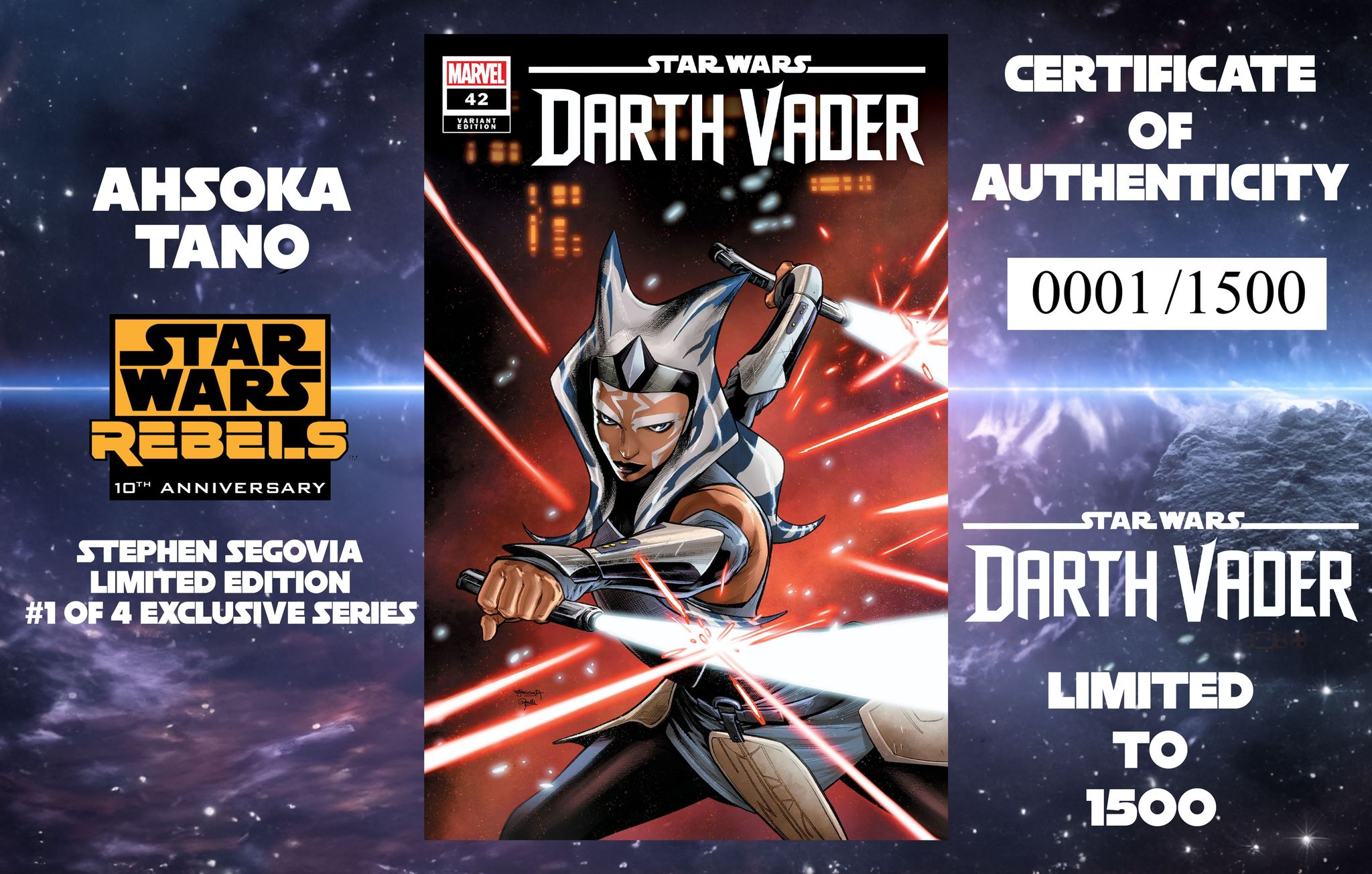 STAR WARS: DARTH VADER 42 STEPHEN SEGOVIA REBELS 10TH ANNIVERSARY LIMITED EDITION #1 OF 4 EXCLUSIVE SERIES OPTIONS- 01/03/24