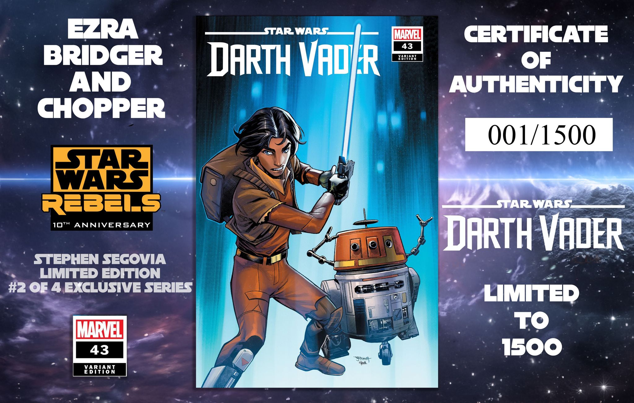 STAR WARS: DARTH VADER 43 STEPHEN SEGOVIA REBELS 10TH ANNIVERSARY LIMITED EDITION #2 OF 4 EXCLUSIVE SERIES OPTIONS - 02/14/24