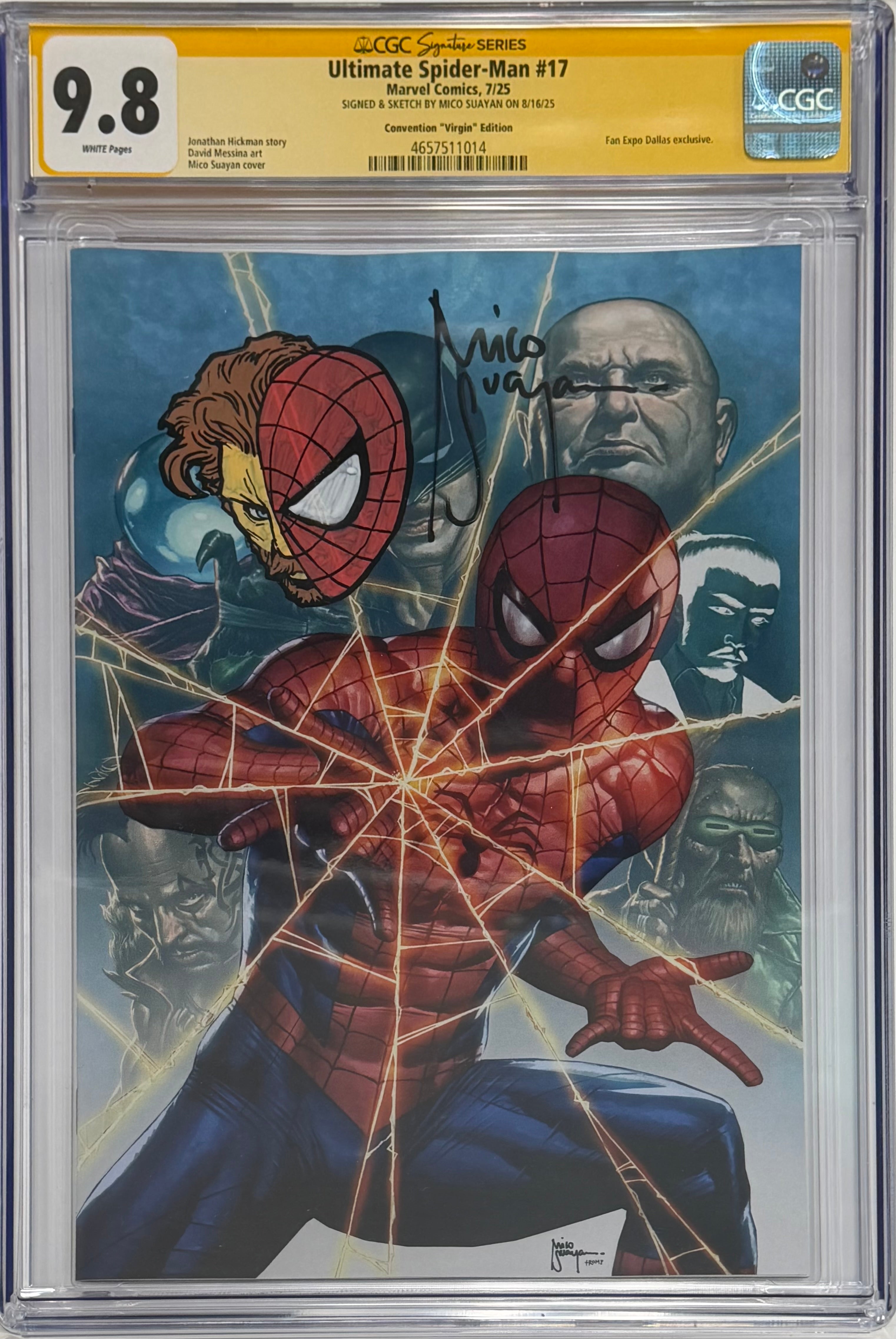 ULTIMATE SPIDER-MAN #17 MICO SUAYAN EXCLUISVE VIRGIN EDITION SIGNED & REMARQUED CGC 9.8 (IN STOCK) C58