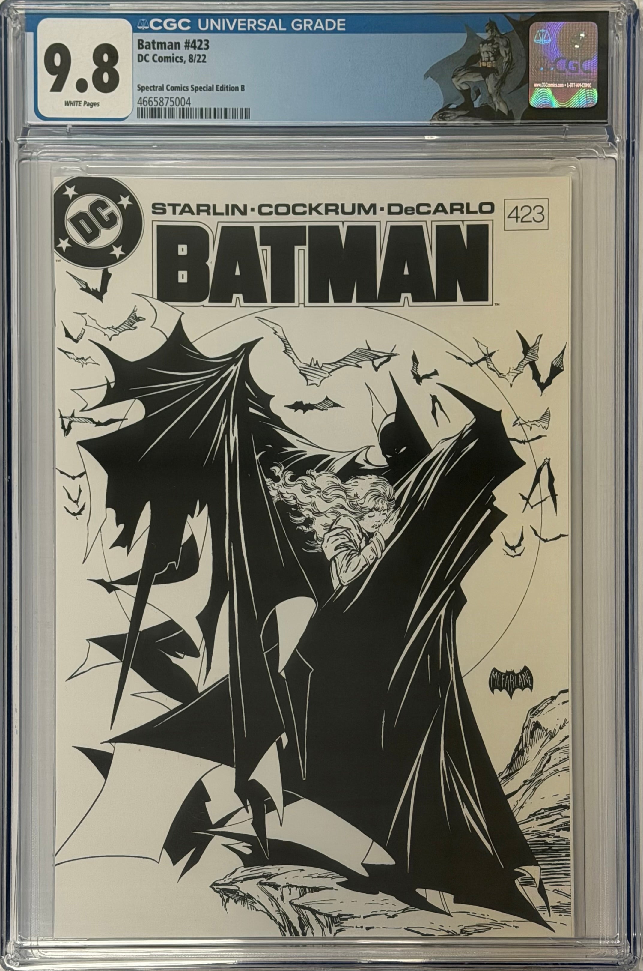 BATMAN #423 TODD MCFARLANE B/W VARIANT CGC 9.8 (IN STOCK) C57