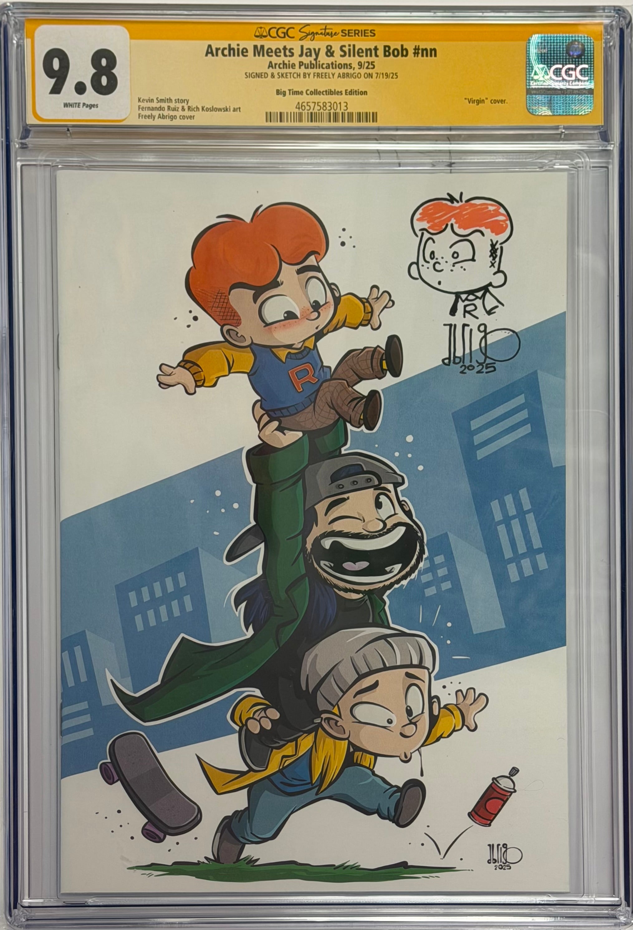 ARCHIE MEETS JAY & SILENT BOB #1 FREELY ABRIGO EXCLUSIVE EDITION SIGNED W/ARCHIE SKETCH BY FREELY ABRIGO CGC 9.8 (IN STOCK) C59
