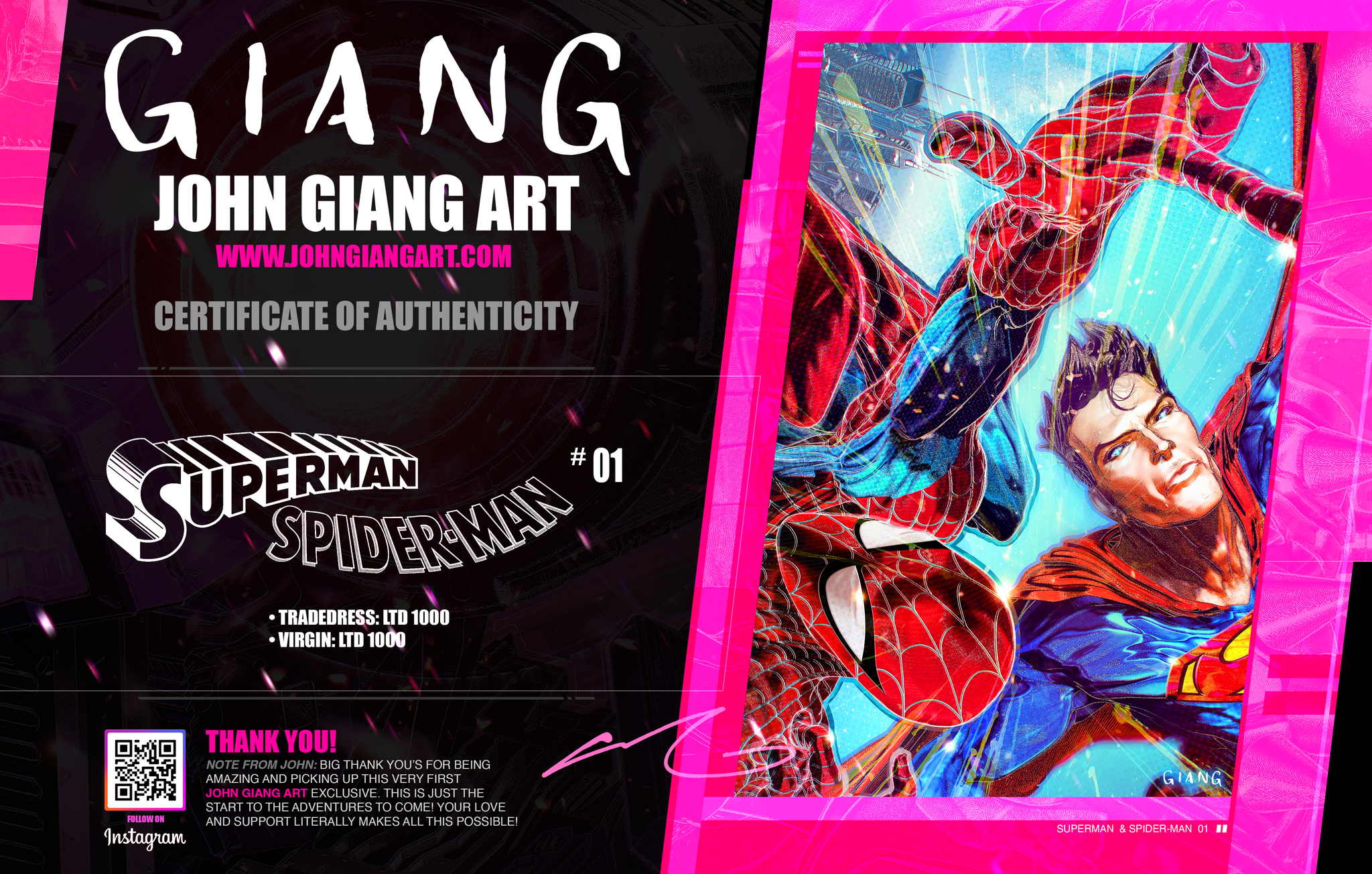 DC MARVEL SUPERMAN SPIDER-MAN #1 JOHN GIANG ARTIST EXCLUSIVE EDITION