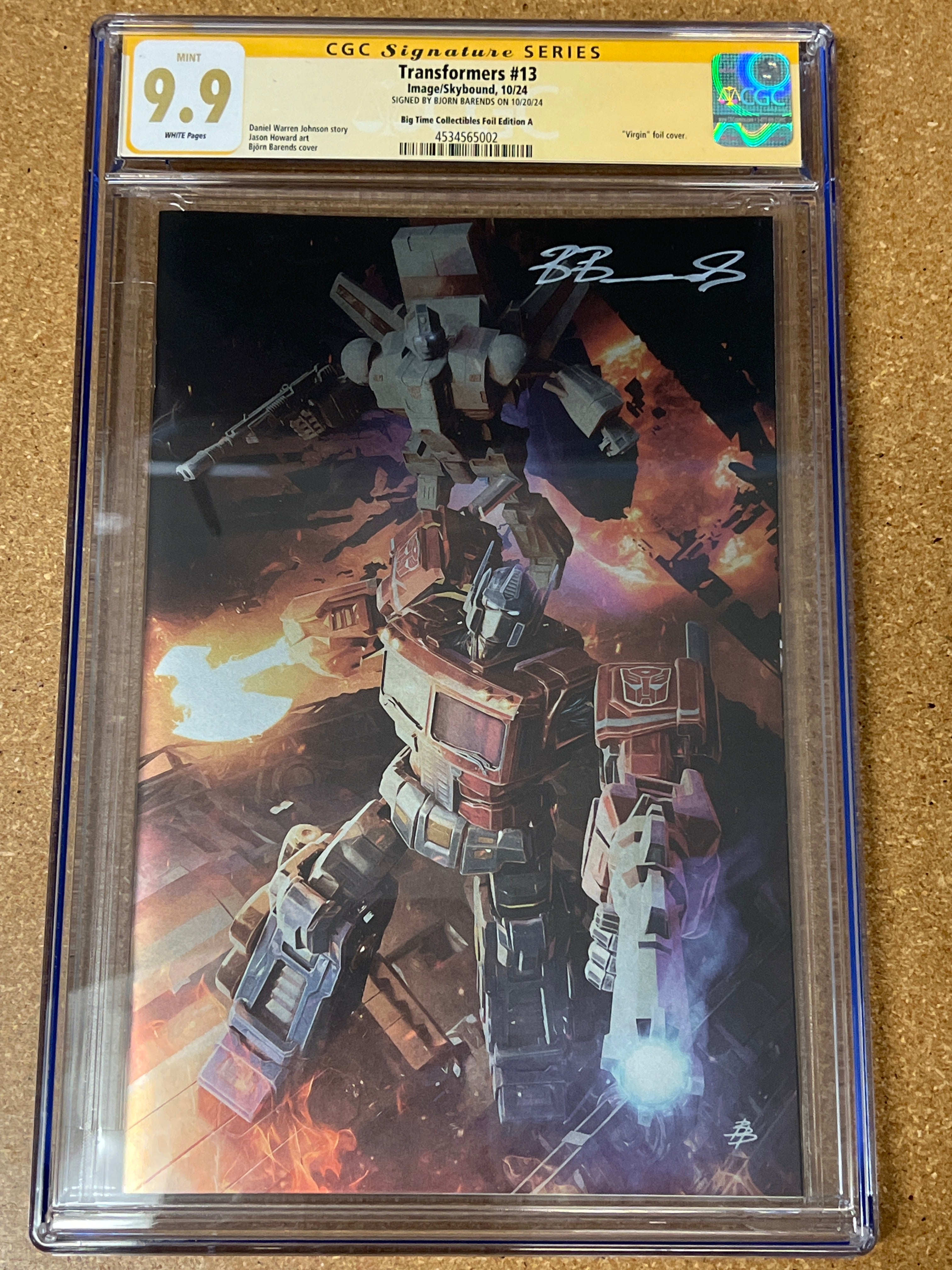 TRANSFORMERS #13 BJORN BARENDS FOIL EDITION SIGNED BY BJORN BARENDS CGC 9.9 MINT (C97)