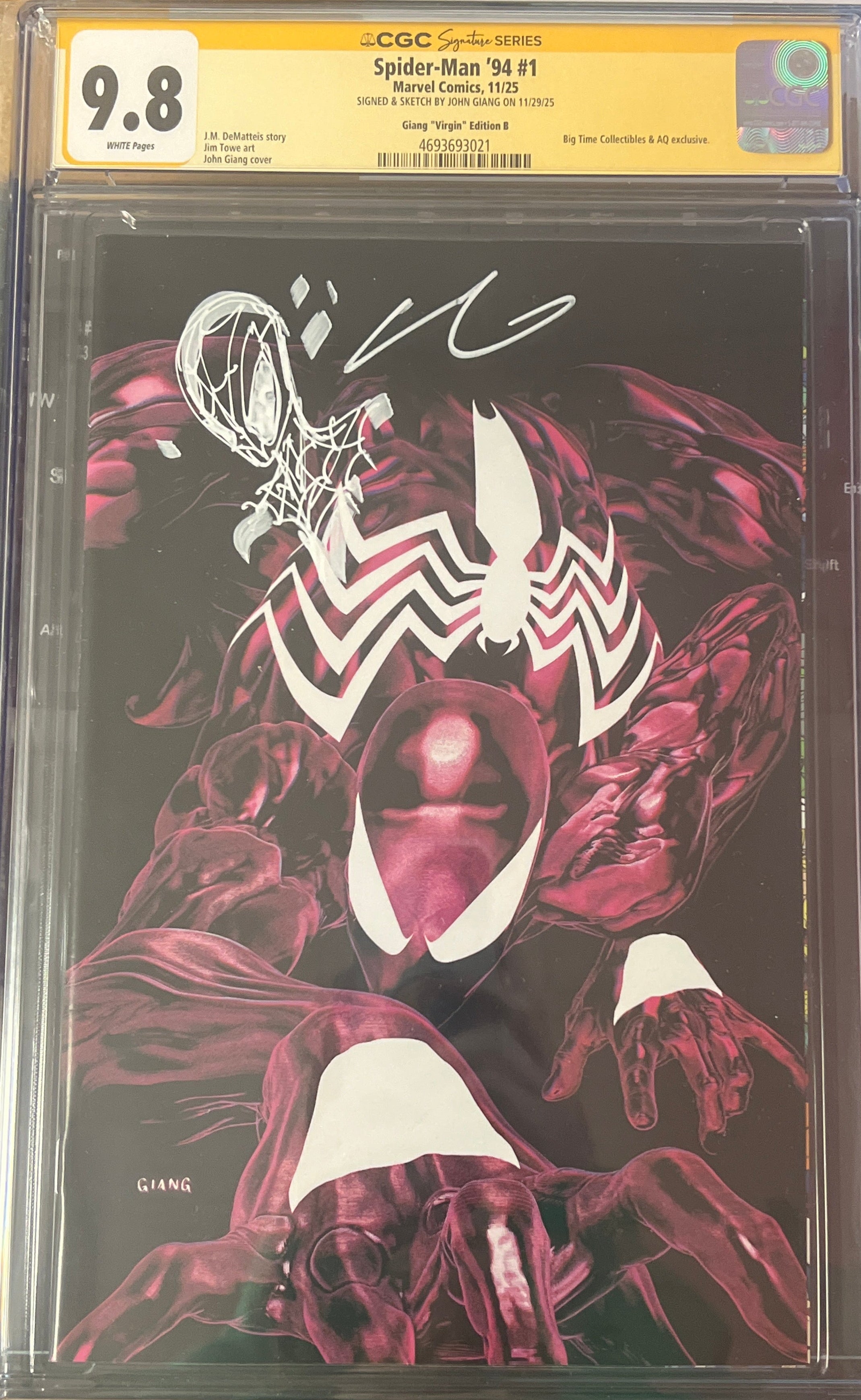 SPIDER-MAN '94 #1 JOHN GIANG (COVER B) PINK BUBBLE GUM EDITION SIGNED AND REMARQUED BY JOHN GIANG CGC 9.8 (C84)