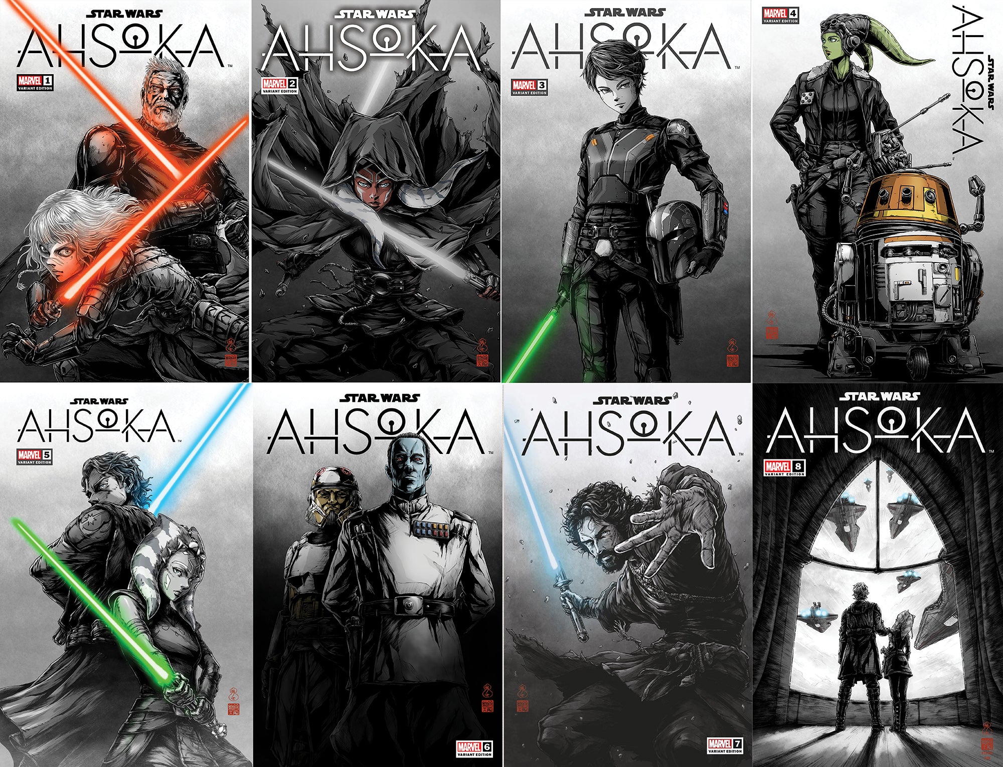 STAR WARS: AHSOKA #1-8 TAKASHI OKAZAKI LIMITED EDITION EXCLUSIVE VARIANT SET 04/2025