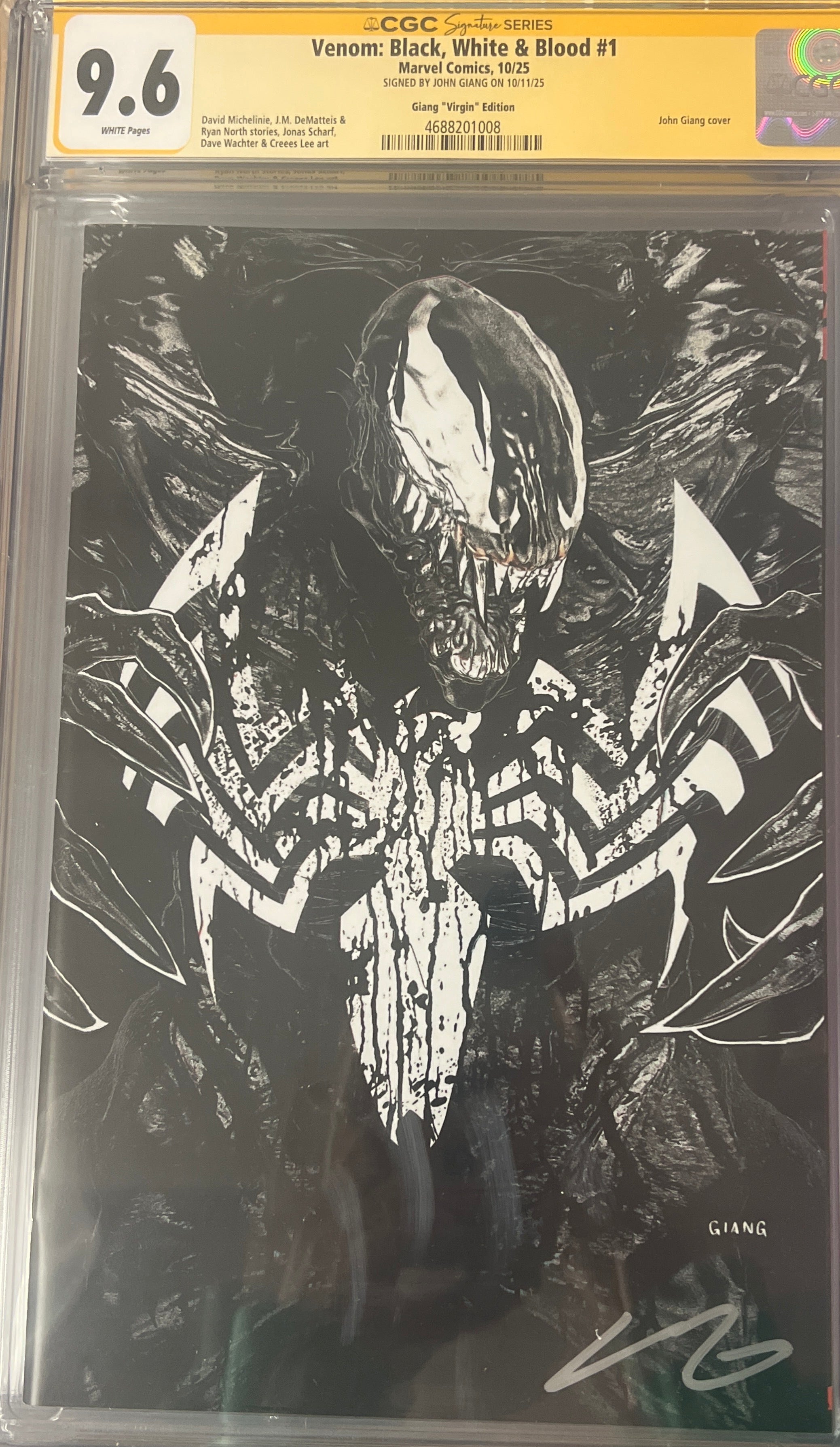 VENOM: BLACK, WHITE & BLOOD #1 JOHN GIANG NEGATIVE BLEED VIRGIN EDITION SIGNED BY JOHN GIANG CGC 9.6 (C86)