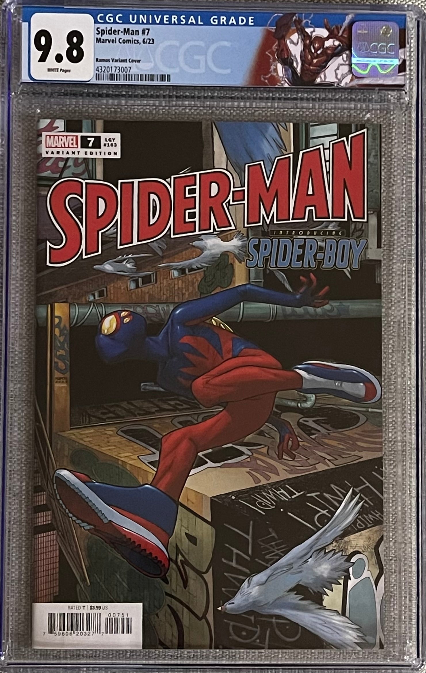 SPIDER-MAN #7 RAMOS VARIANT CGC 9.8 W/SPIDER-MAN CUSTOM LABEL. FIRST APPEARANCE OF SPIDER-BOY (C110)