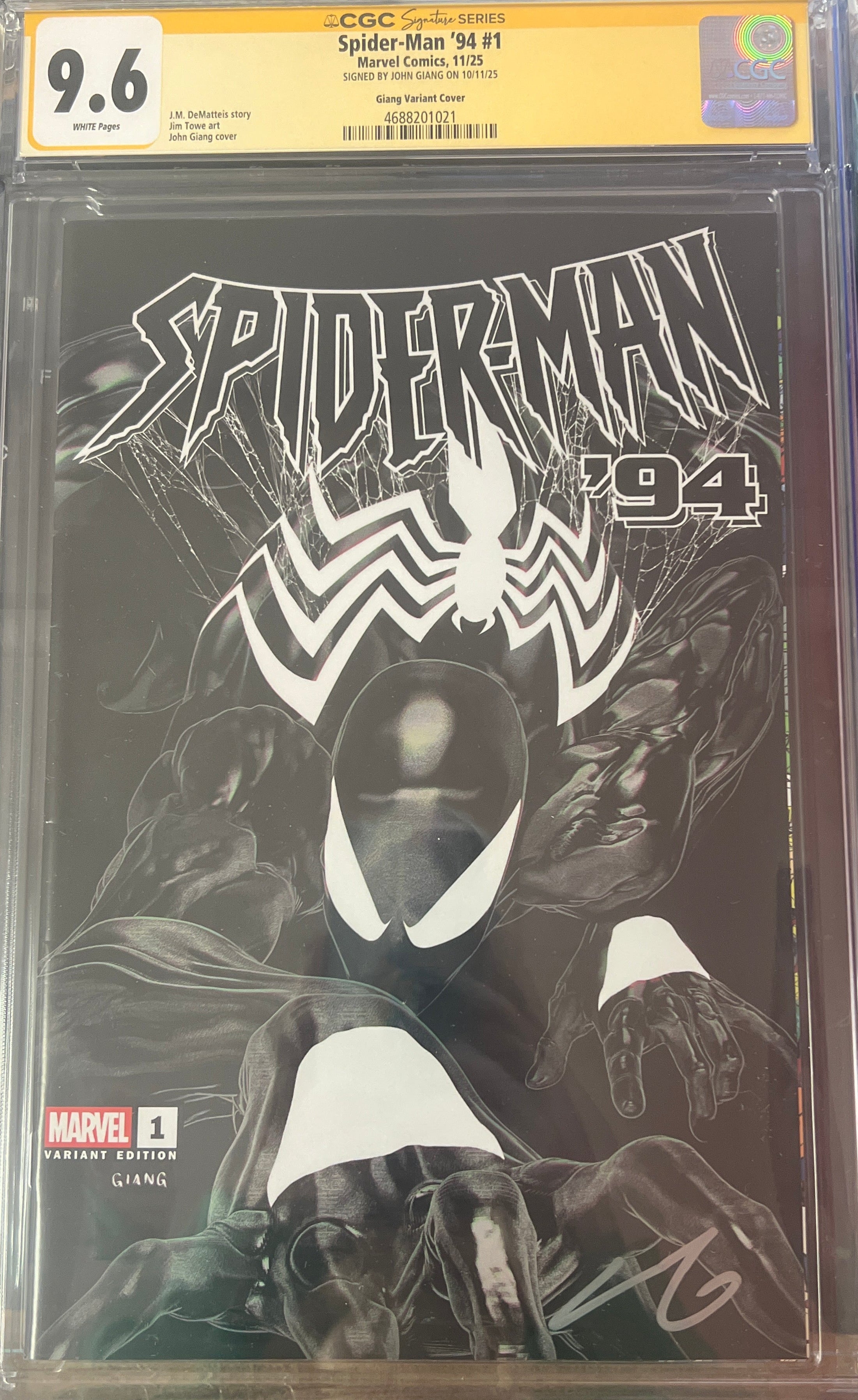 SPIDER-MAN '94 #1 JOHN GIANG NEGATIVE BLEED EDITION EXCLUSIVE TRADE DRESS VARIANT(LMT 1600) SIGNED BY JOHN GIANG WITH COA CGC 9.6 (C85)