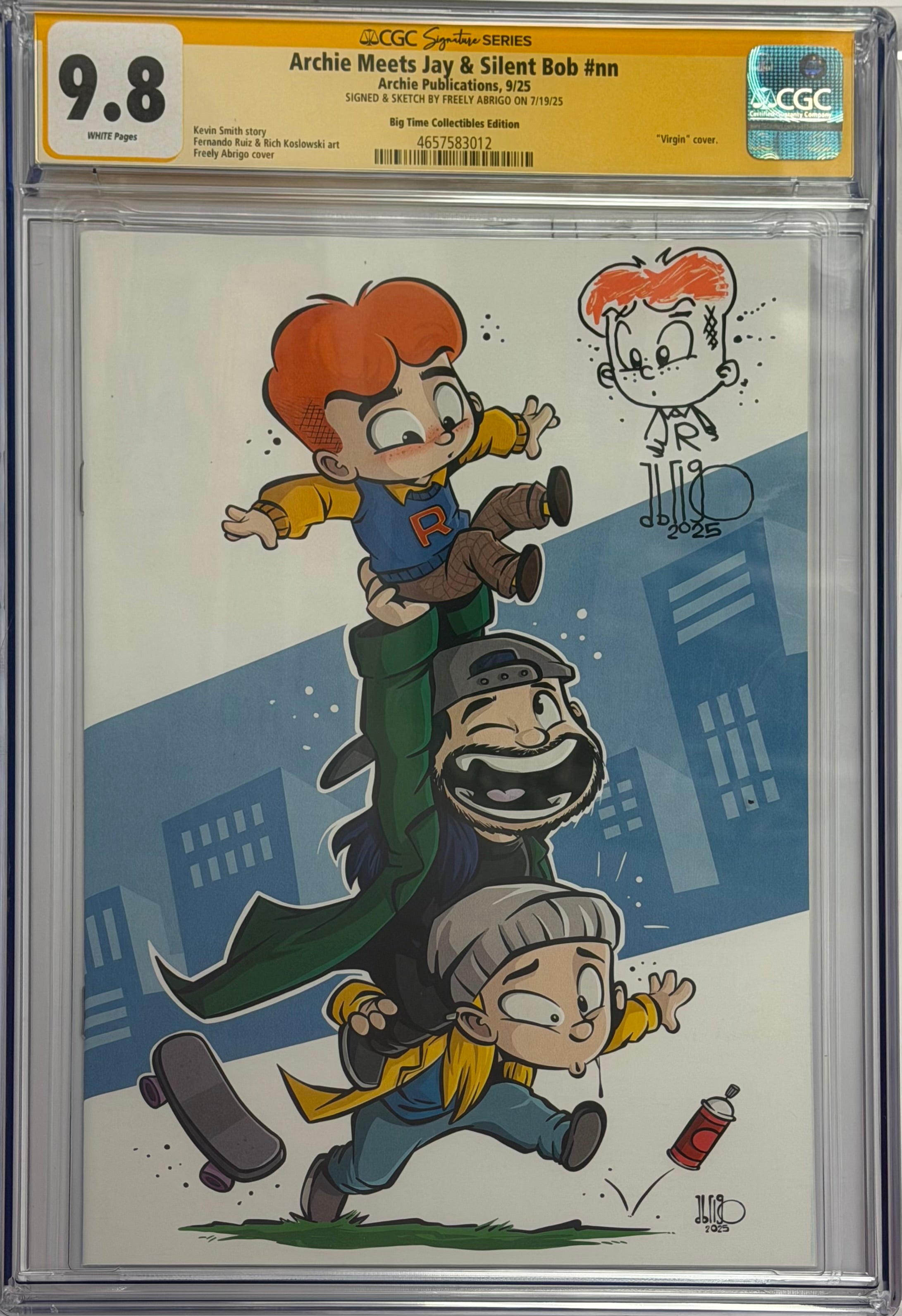 ARCHIE MEETS JAY & SILENT BOB #1 FREELY ABRIGO EXCLUSIVE EDITION SIGNED W/ARCHIE SKETCH BY FREELY ABRIGO CGC 9.8 (IN STOCK) C61