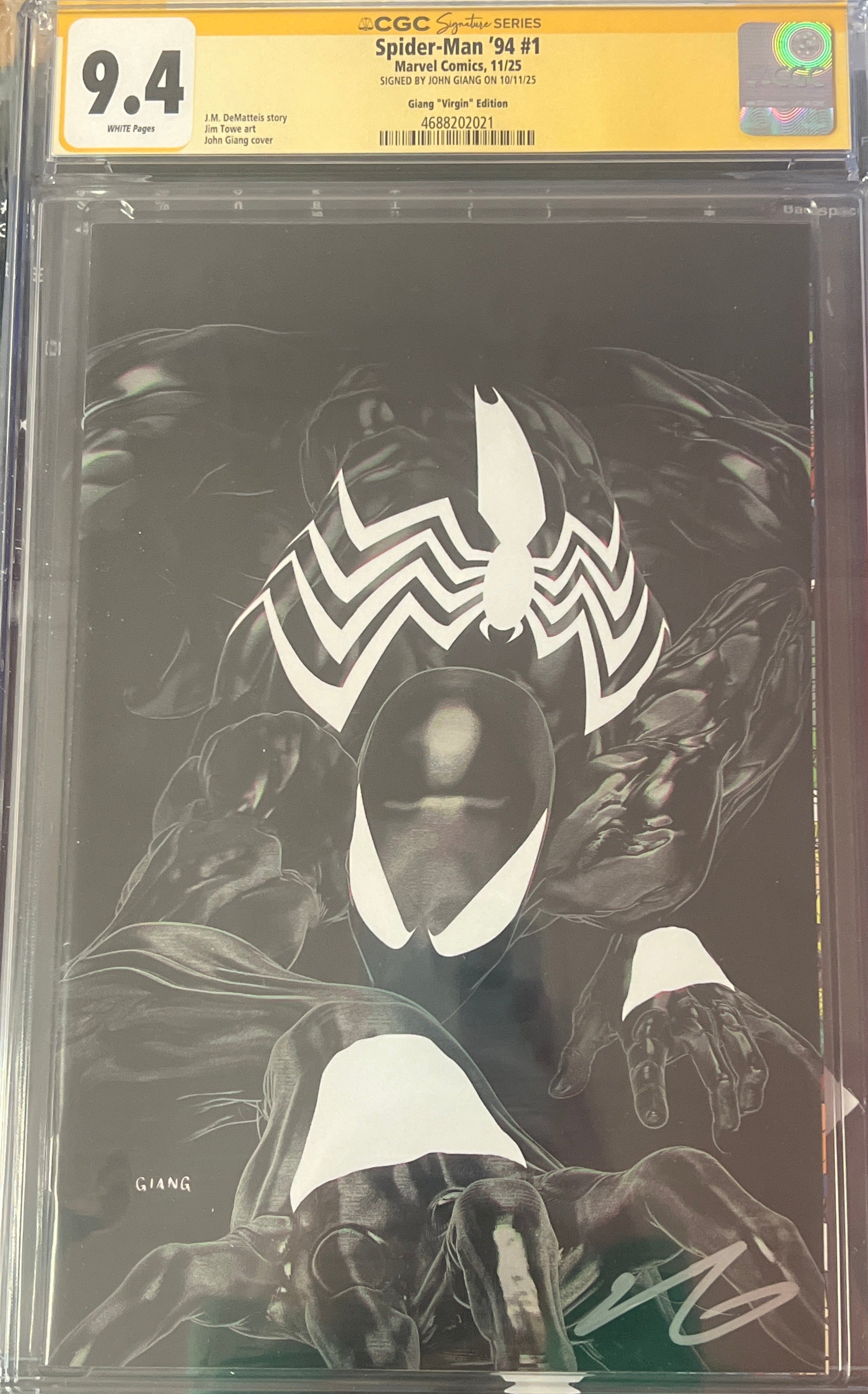 SPIDER-MAN '94 #1 JOHN GIANG NEGATIVE BLEED EDITION EXCLUSIVE VIRGIN VARIANT(LMT 800) SIGNED BY JOHN GIANG WITH COA CGC 9.4 (C87)