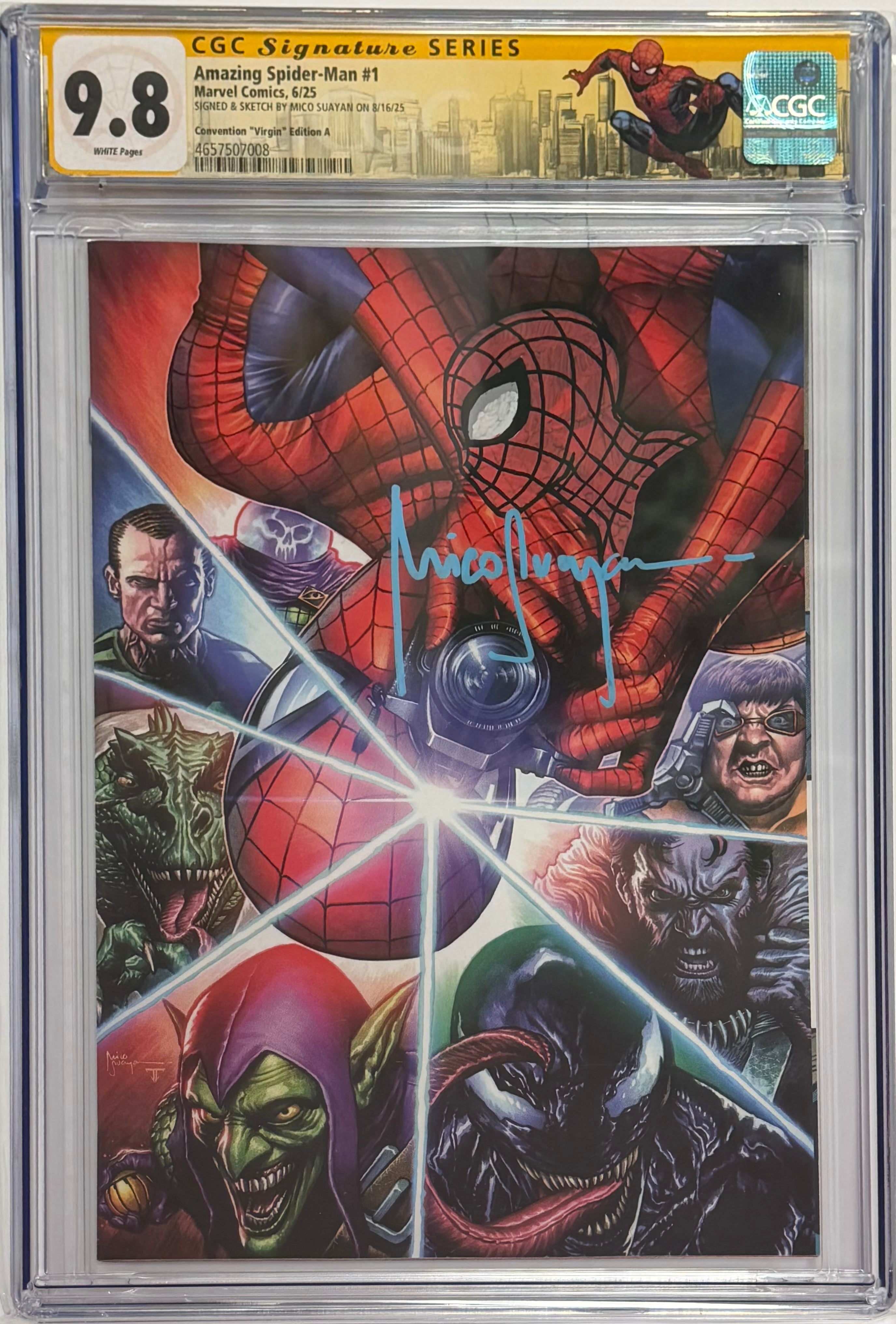 AMAZING SPIDER-MAN #1 SIGNED W/COLORED SPIDER-MAN SKETCH BY MICO SUAYA