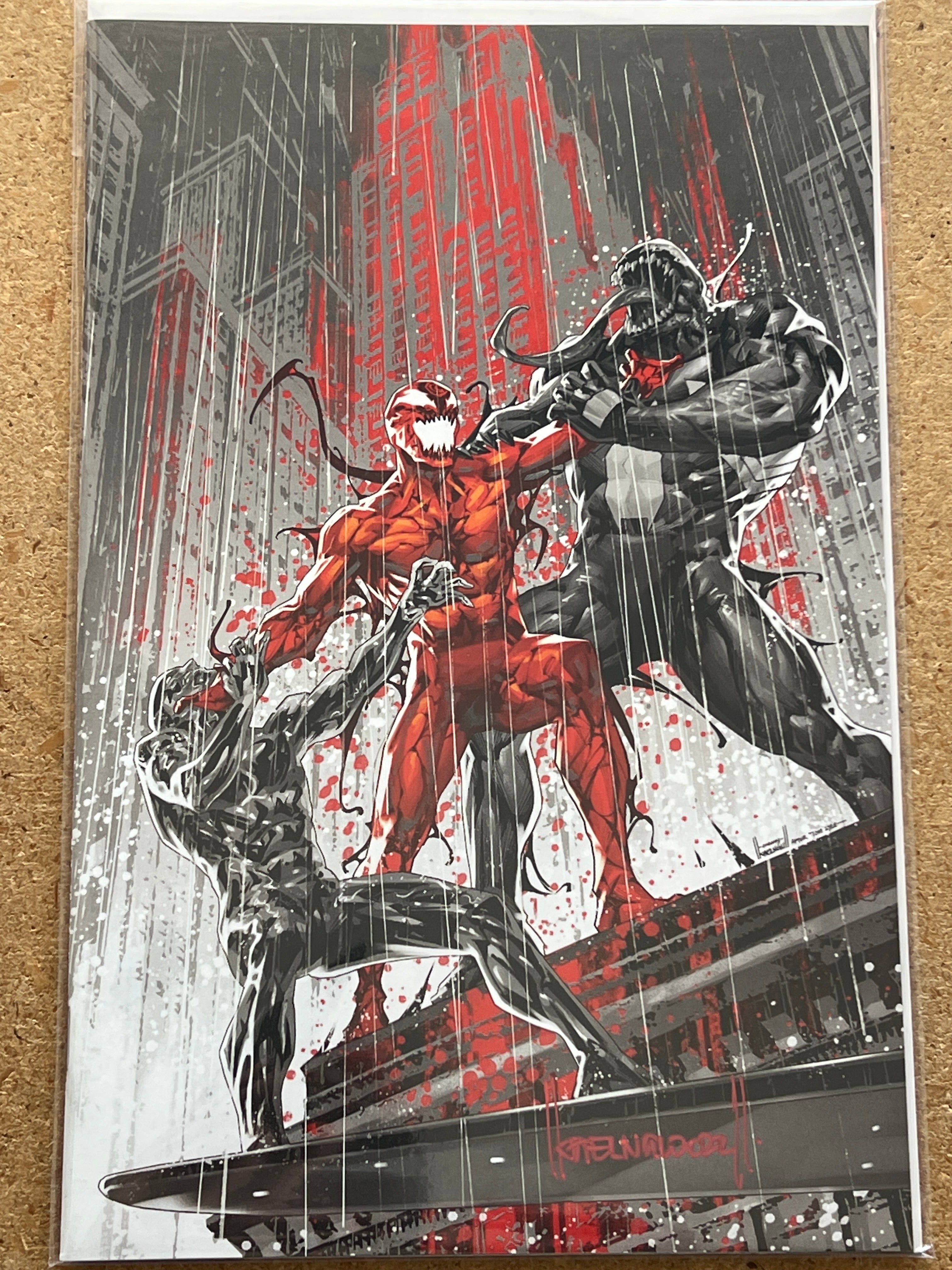 CARNAGE BLACK WHITE AND BLOOD #2 VIRGIN VARIANT SIGNED BY KAEL NGU WIT
