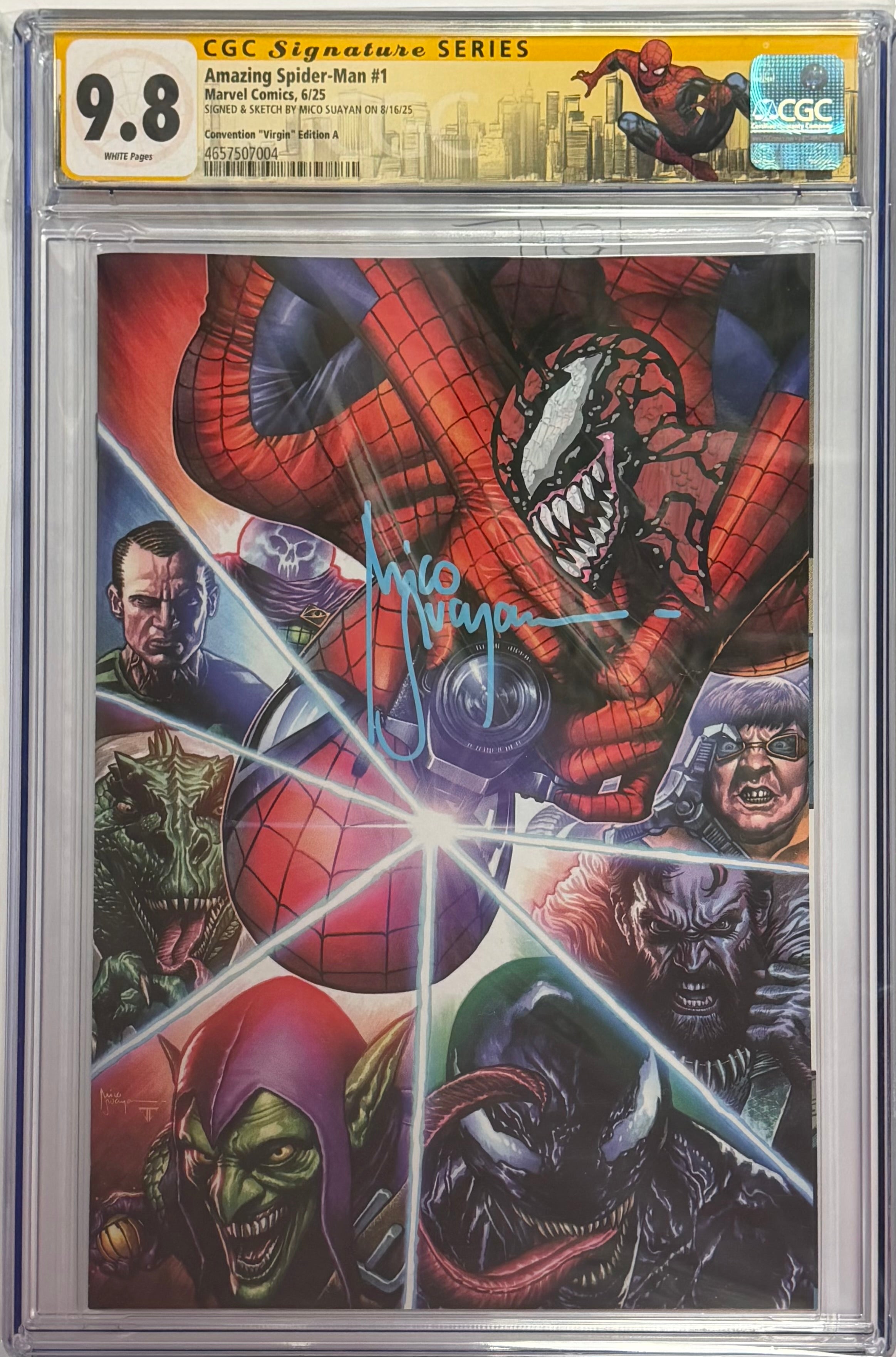 AMAZING SPIDER-MAN #1 SIGNED W/COLORED CARNAGE SKETCH BY MICO SUAYAN CGC 9.8 W/SPIDER-MAN NYC CUSTOM LABEL (IN STOCK) C56