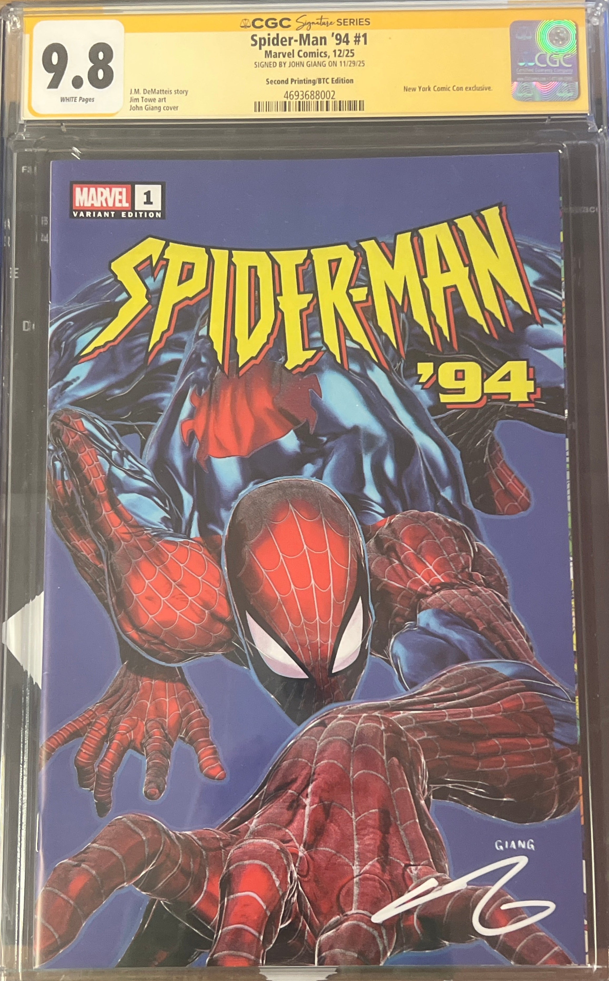 SPIDER-MAN '94 #1 JOHN GIANG NYCC EXCLUSIVE SECRET VARIANT (LMT 500) SIGNED BY JOHN GIANG WITH COA CGC 9.8 (C82)