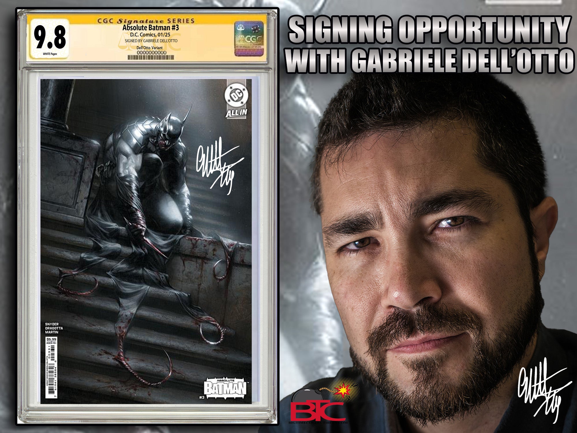 CBCS 9.8 online white pages signed by Gabriel dell otto also witnessed batman who laug