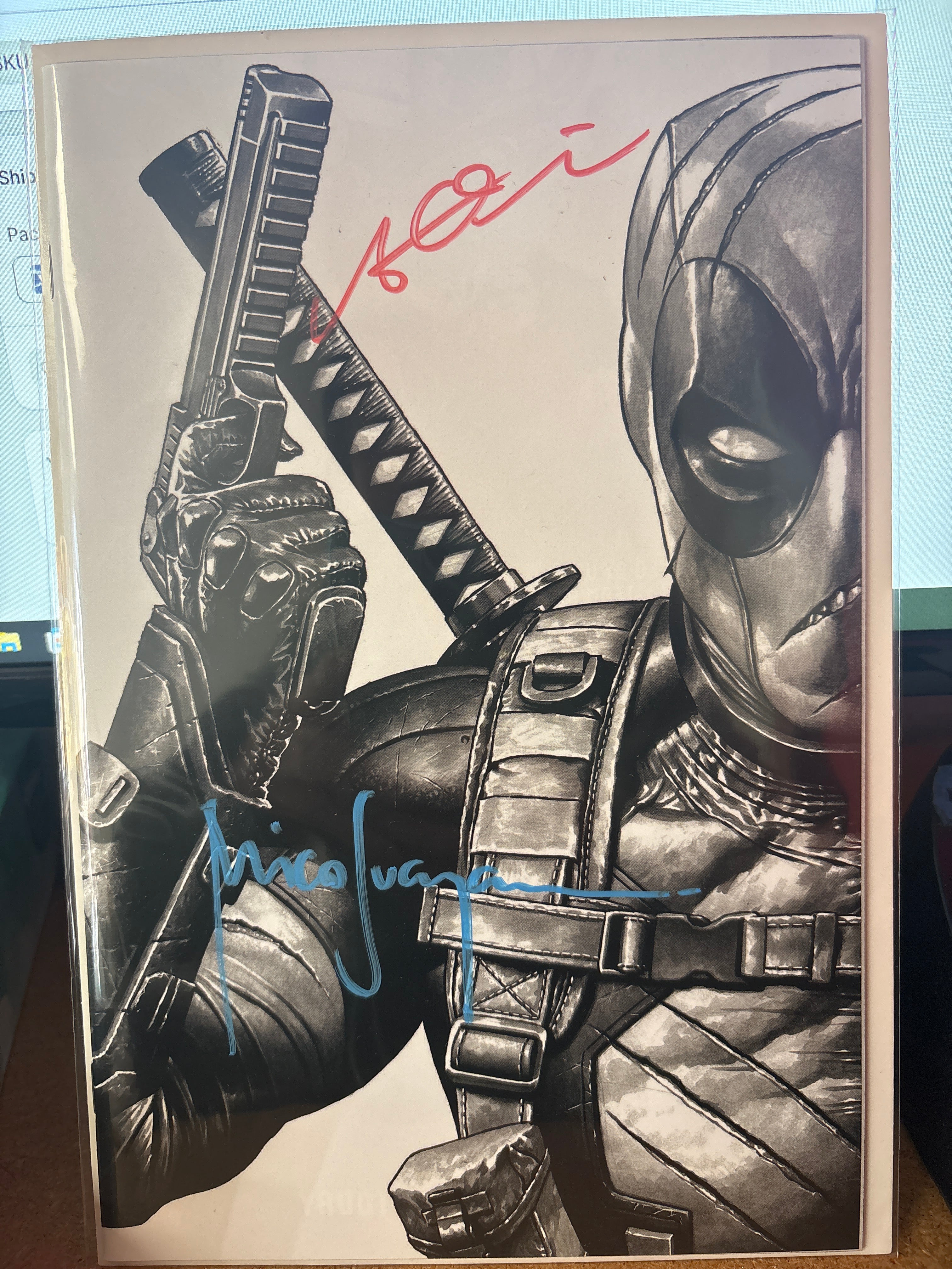 DEADPOOL/WOLVERINE #9 MICO SUAYAN NYCC WHITEOUT SKETCH EXCLUSIVE BATTLE DAMAGED SURPRISE DROP SIGNED BY ARRIS & MICO W/COA (SS11)
