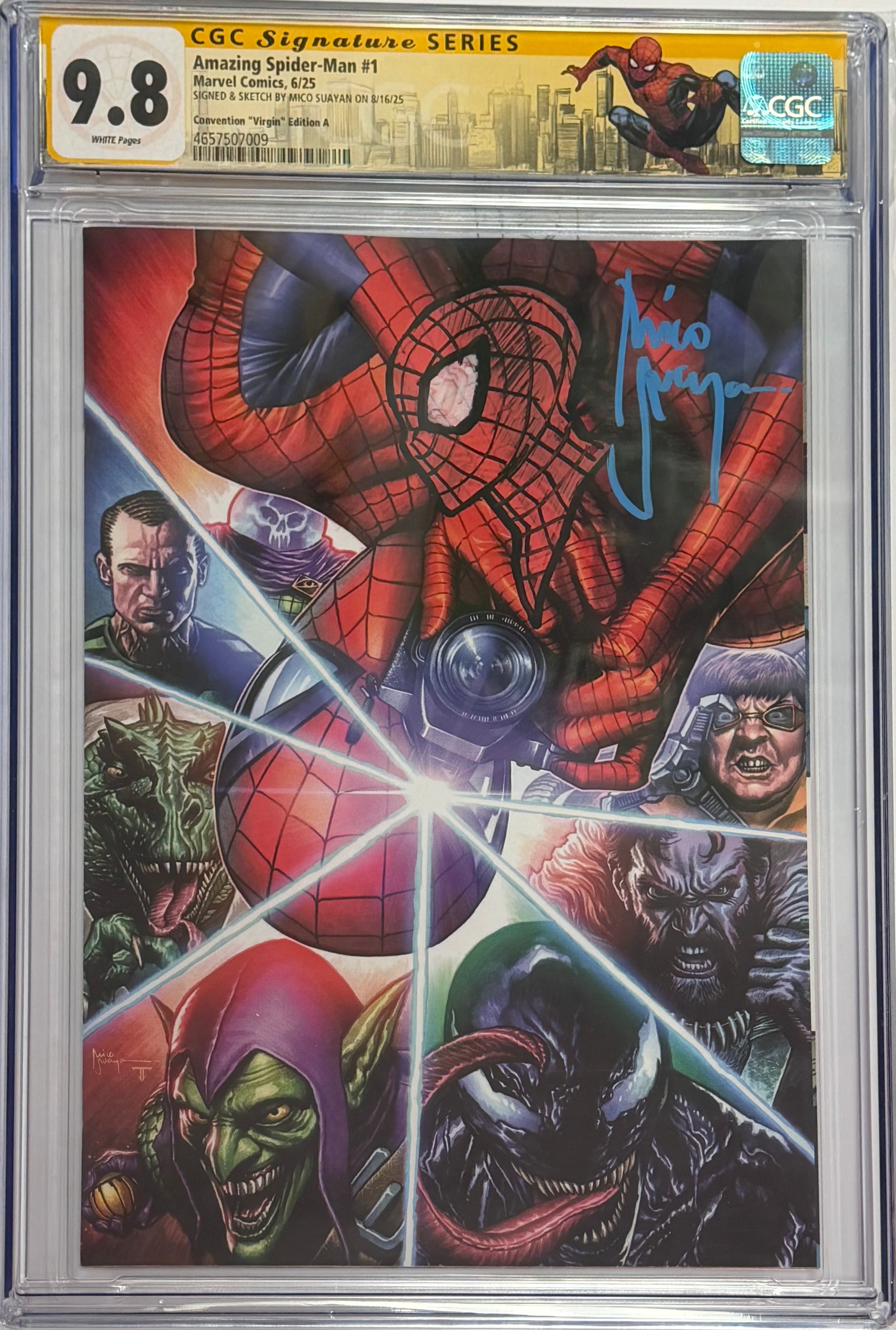 AMAZING SPIDER-MAN #1 SIGNED W/COLORED SPIDER-MAN SKETCH BY MICO SUAYAN CGC 9.8 W/SPIDER-MAN NYC CUSTOM LABEL (IN STOCK) C60