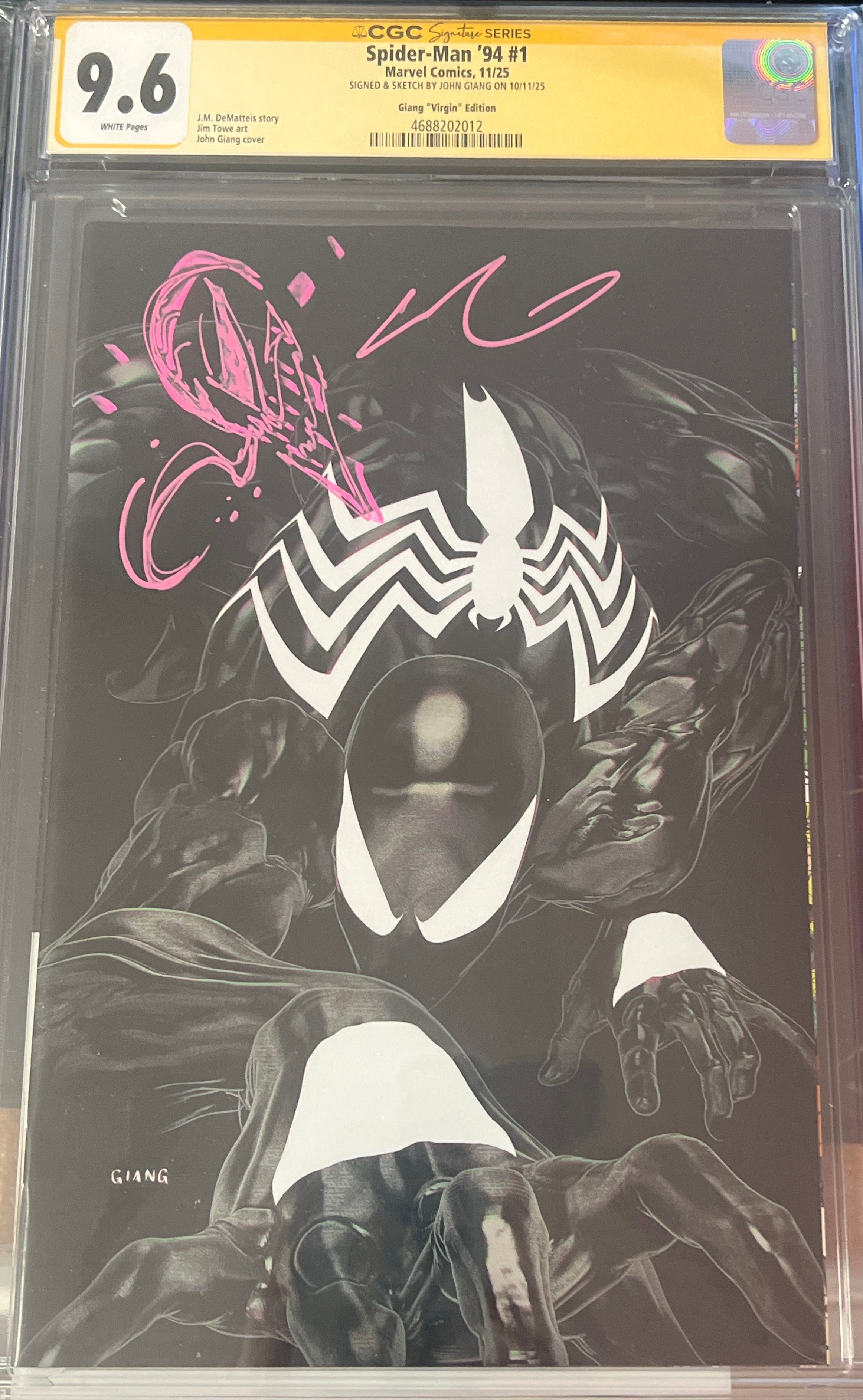 SPIDER-MAN '94 #1 JOHN GIANG NEGATIVE BLEED EDITION EXCLUSIVE VIRGIN VARIANT(LMT 800) SIGNED AND REMARQUED BY JOHN GIANG WITH COA CGC 9.6 (C86)