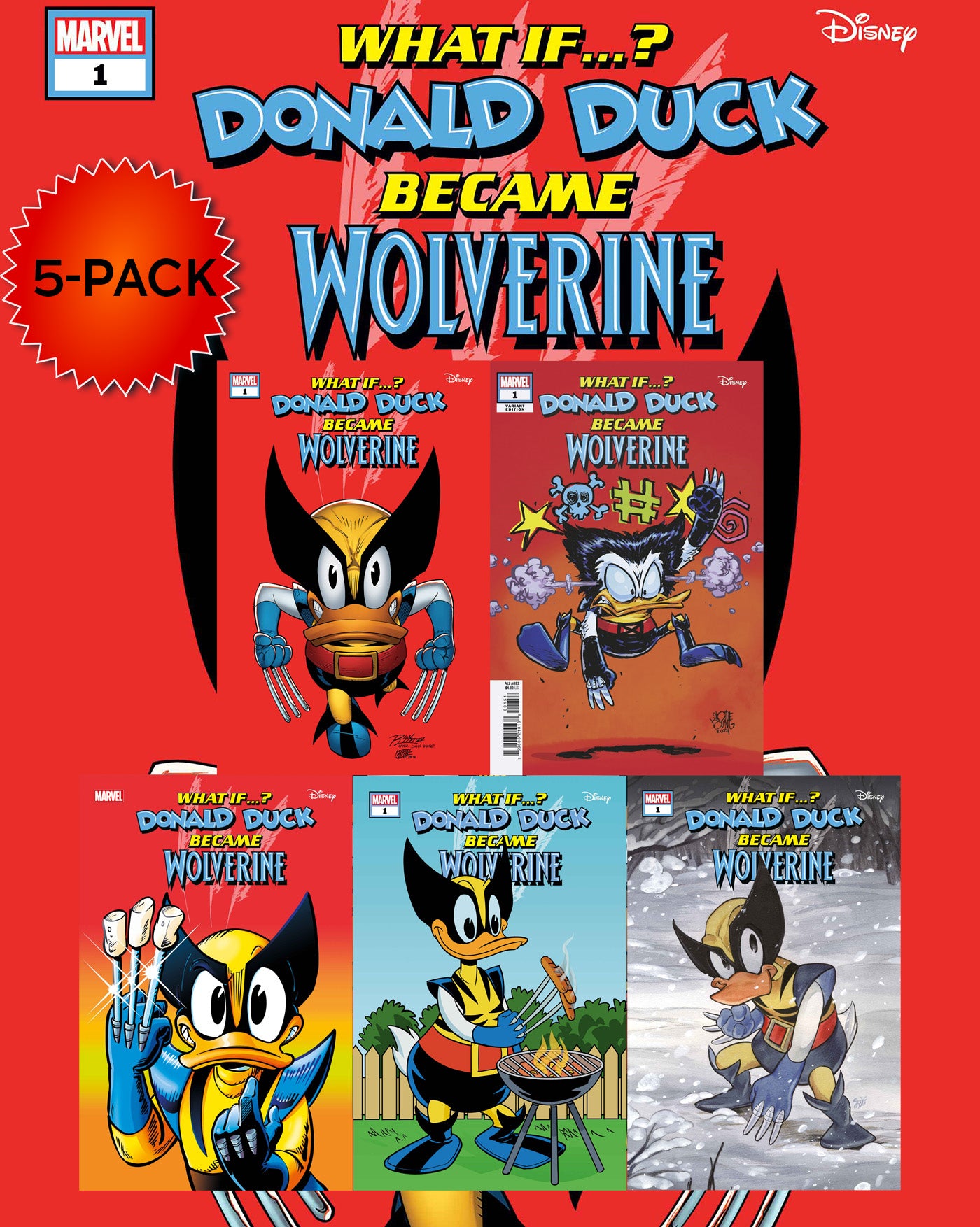MARVEL & DISNEY: WHAT IF...? DONALD DUCK BECAME WOLVERINE #1 5-PACK BUNDLE --EXP INSTOCK-- 07-31-24