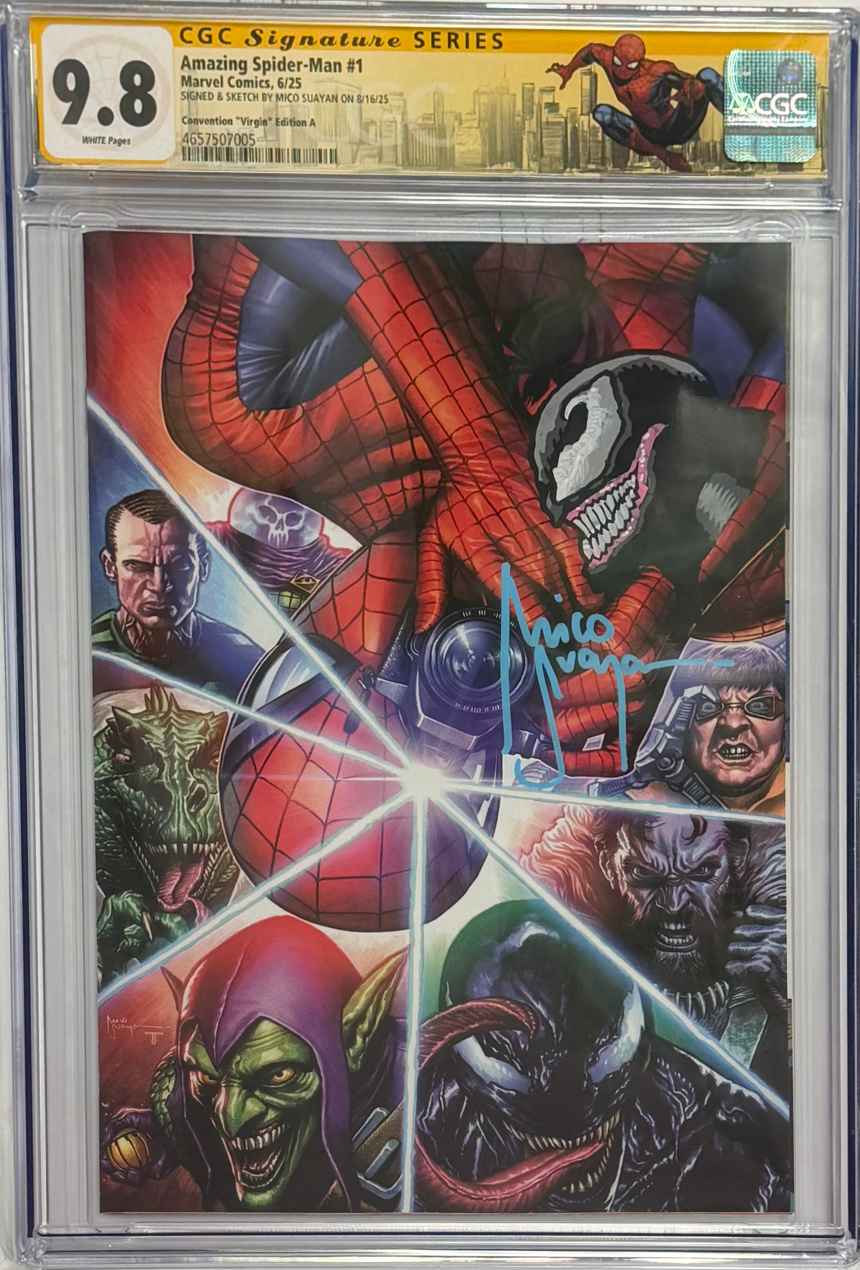 AMAZING SPIDER-MAN #1 SIGNED W/COLORED VENOM SKETCH BY MICO SUAYAN CGC 9.8 W/SPIDER-MAN NYC CUSTOM LABEL (IN STOCK) C57