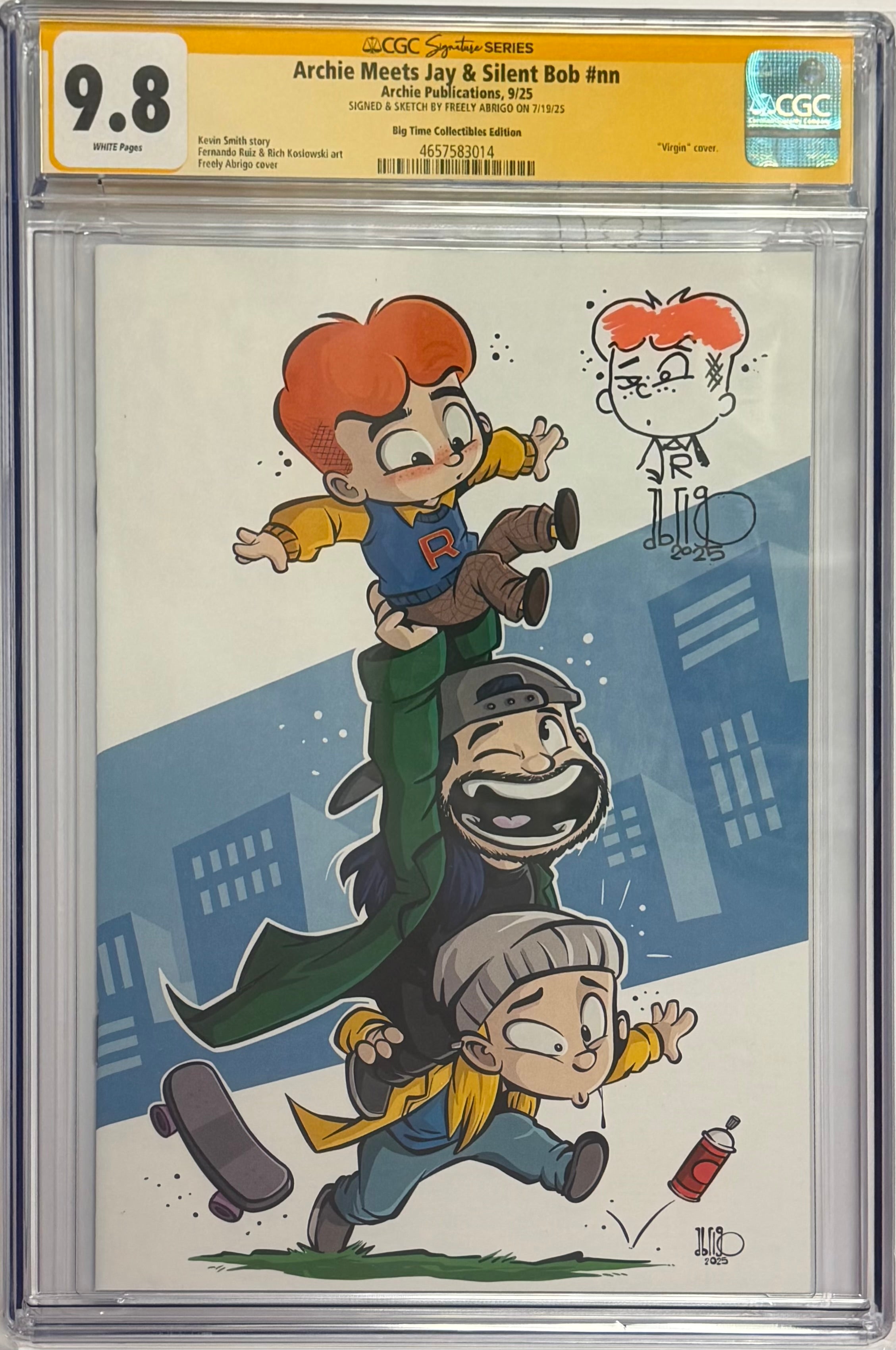ARCHIE MEETS JAY & SILENT BOB #1 FREELY ABRIGO EXCLUSIVE EDITION SIGNED W/ARCHIE SKETCH BY FREELY ABRIGO CGC 9.8 (IN STOCK) C60