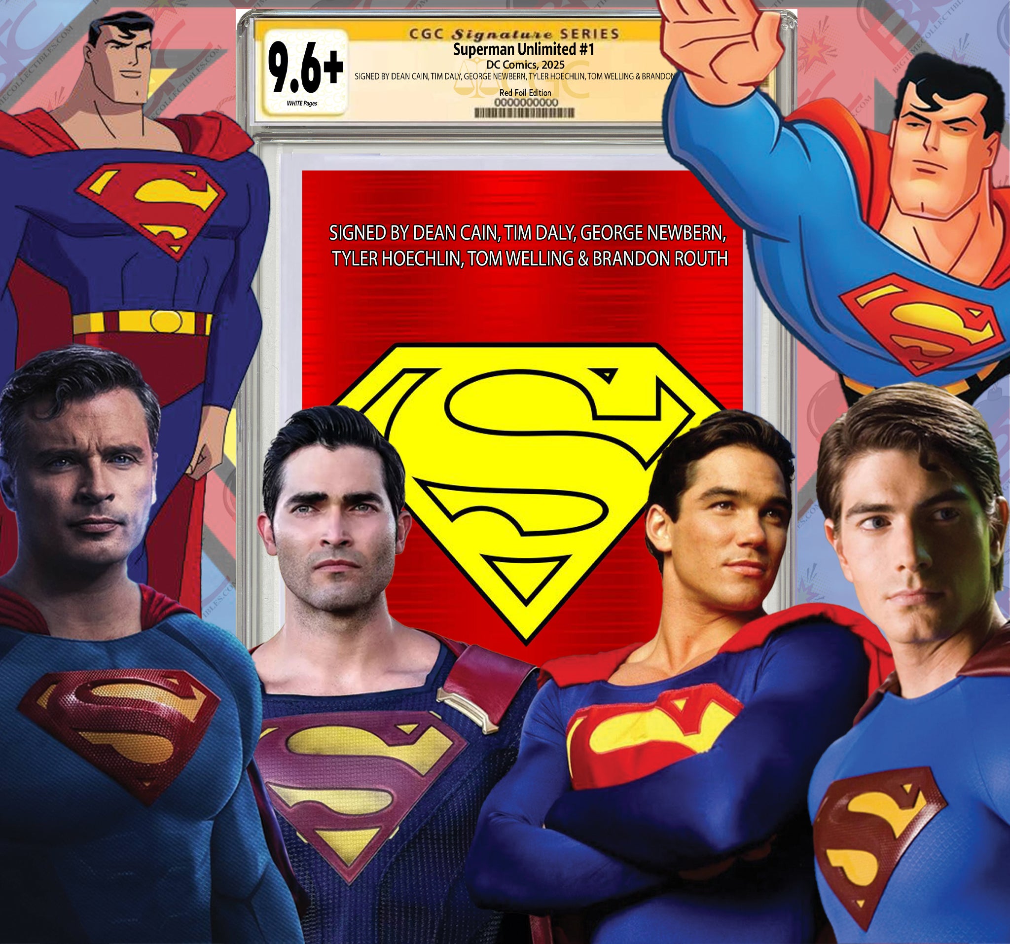 SUPERMAN UNLIMITED #1 CAPE FOIL FANEXPO DALLAS EXCLUSIVE SIGNED BY THE SIX SUPERMEN