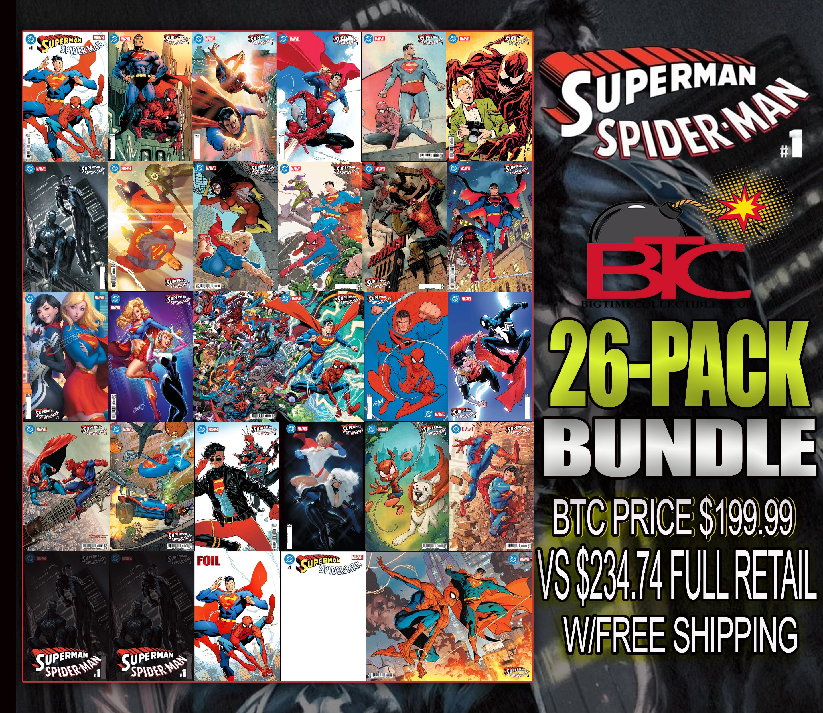 DC MARVEL SUPERMAN SPIDER-MAN #1 26-PACK BUNDLE DEAL W/FREE SHIPPING TO THE USA (03-25-26)