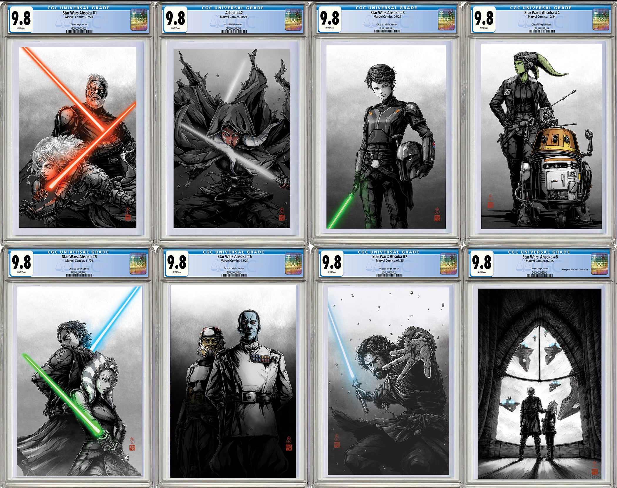 STAR WARS: AHSOKA #1-8 TAKASHI OKAZAKI LIMITED EDITION EXCLUSIVE VIRGIN VARIANT SET 04/2025