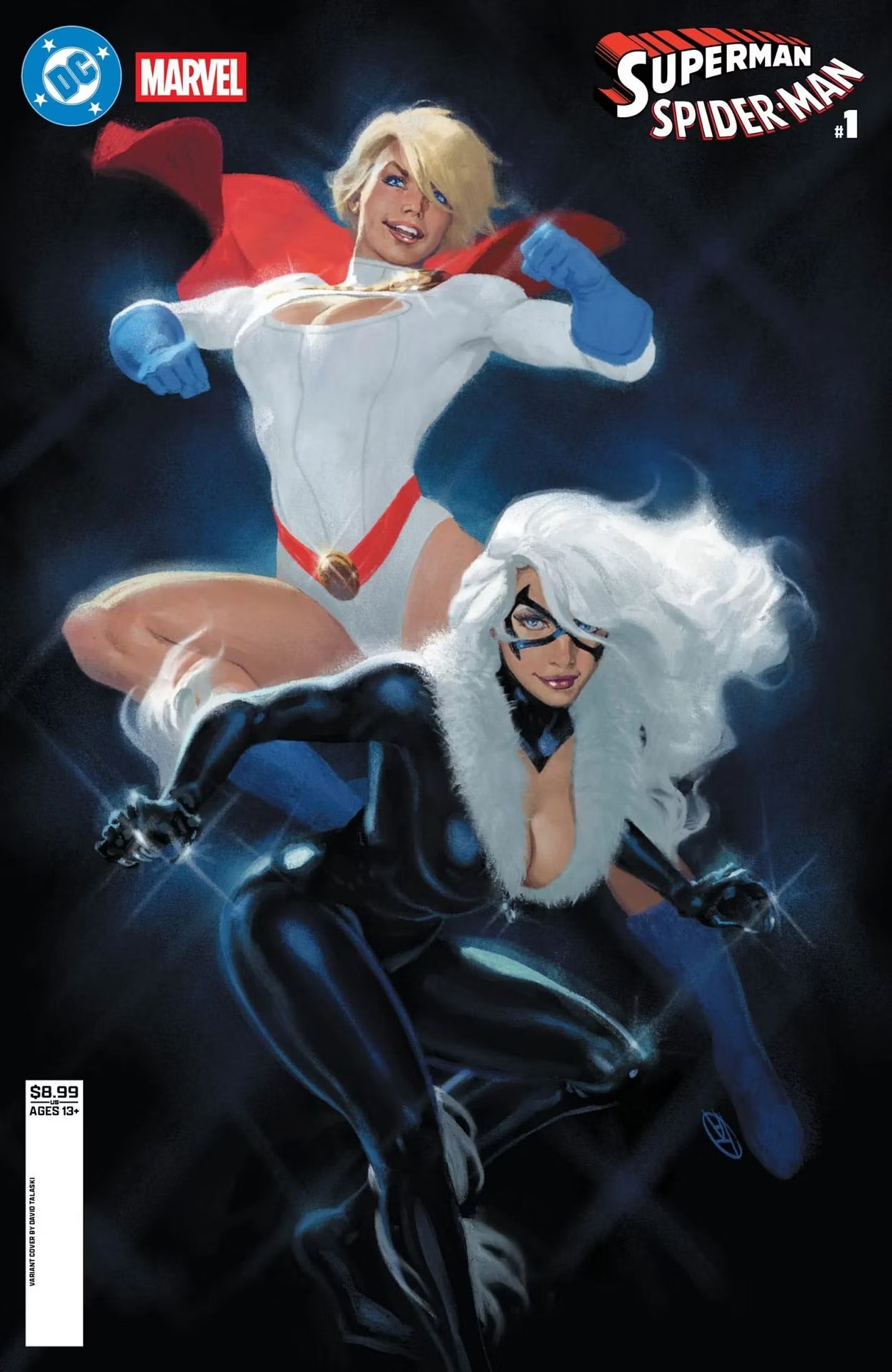 DC MARVEL SUPERMAN SPIDER-MAN #1 (ONE SHOT) CVR V DAVID TALASKI POWER GIRL & BLACK CAT CARD STOCK VAR (03-25-26)