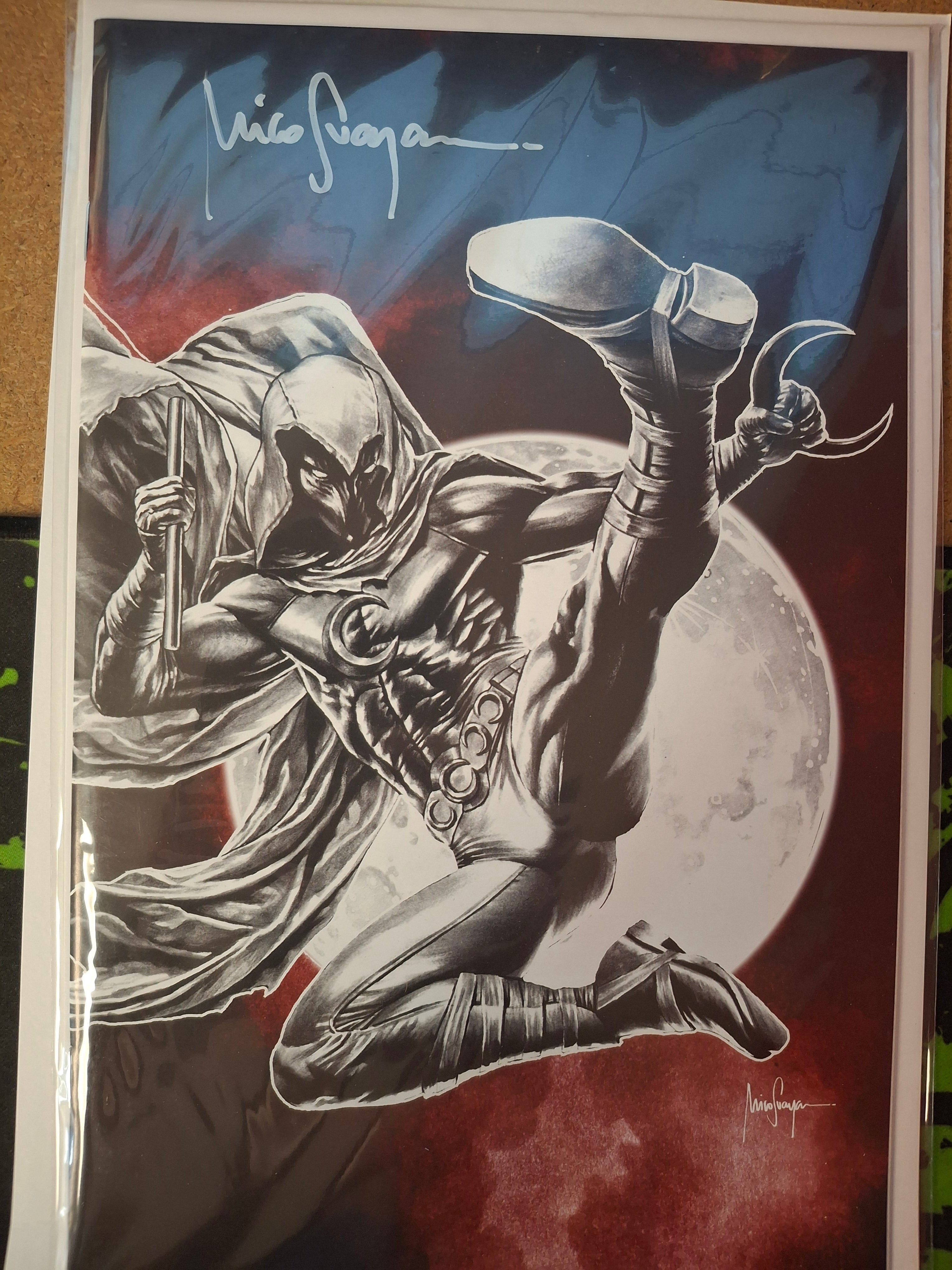MOON KNIGHT: BLACK, WHITE & BLOOD #1 VIRGIN VARIANT SIGNED BY MICO SUAYAN W/COA (SS7)