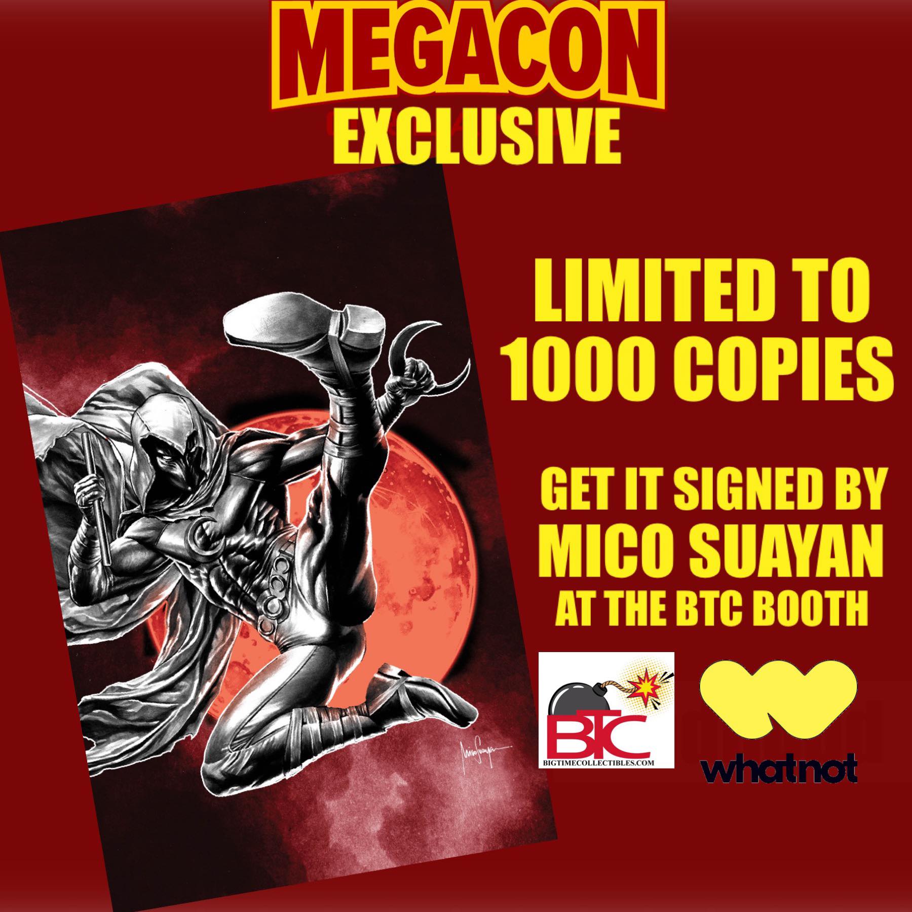 MOON KNIGHT BLACK WHITE & BLOOD #1 MICO SUAYAN MEGACON EXCLUSIVE "BLOOD MOON" VIRGIN VARIANT 2022 MEGACON(M111)