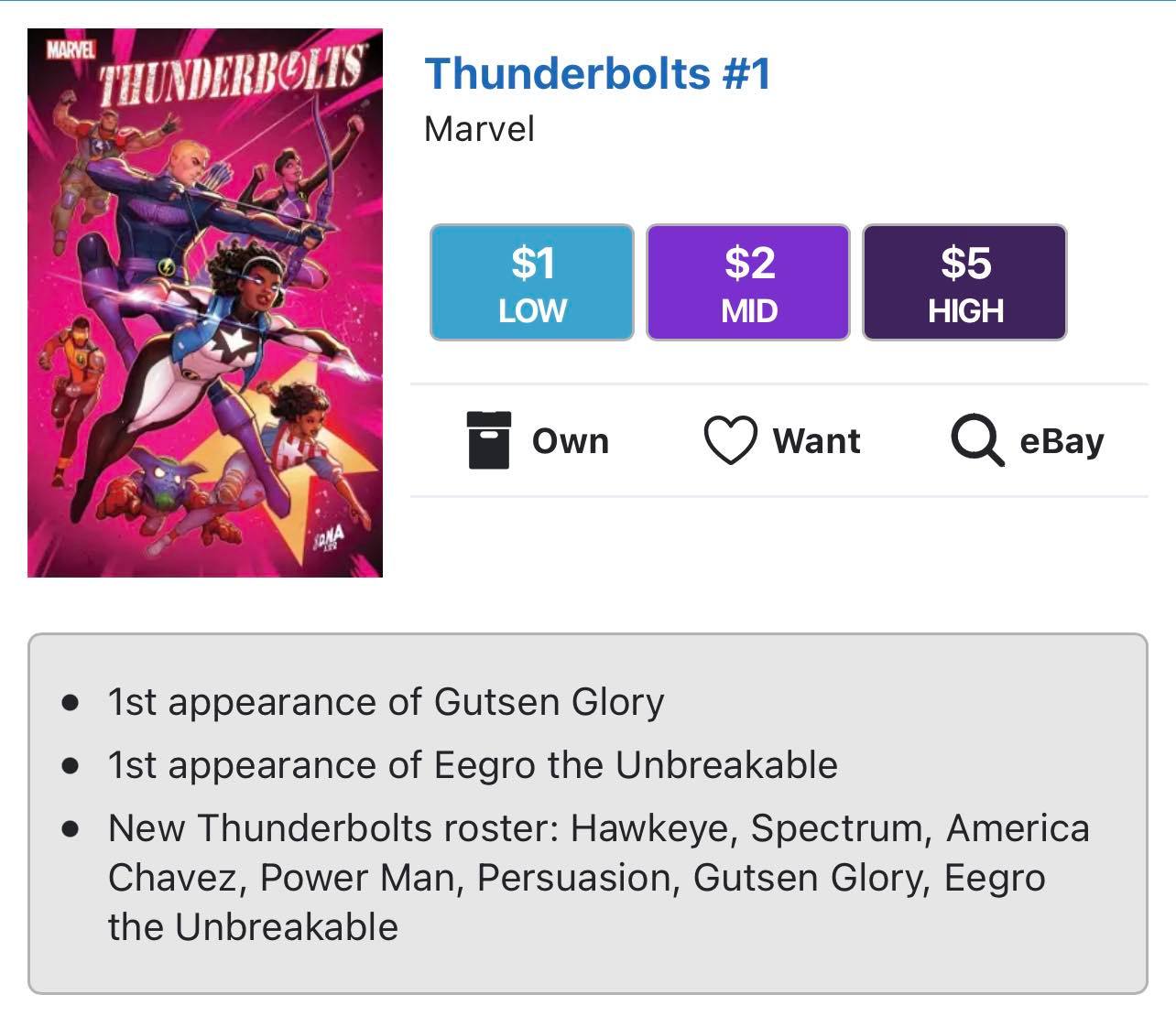 08/31/2022 THUNDERBOLTS #1 (OF 5) NAUCK HEADSHOT VARIANT (TWO 1ST APPEARANCES)