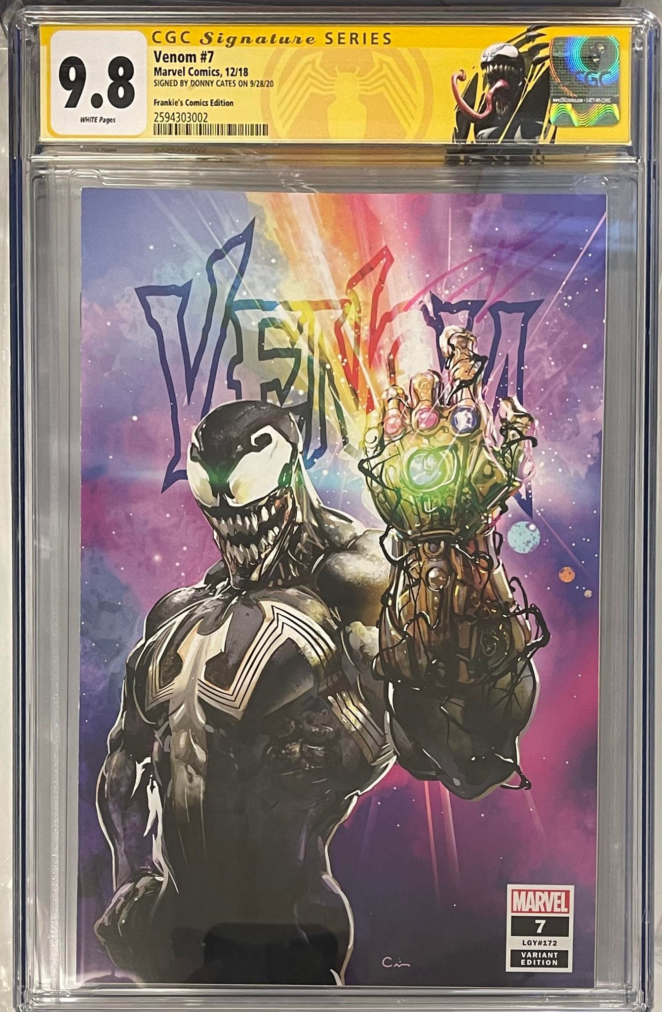 VENOM #7 CLAYTON CRAIN EXCLUSIVE VARIANT CGC 9.8 SIGNED BY DONNY CATES W/RETIRED VENOM CUSTOM LABEL