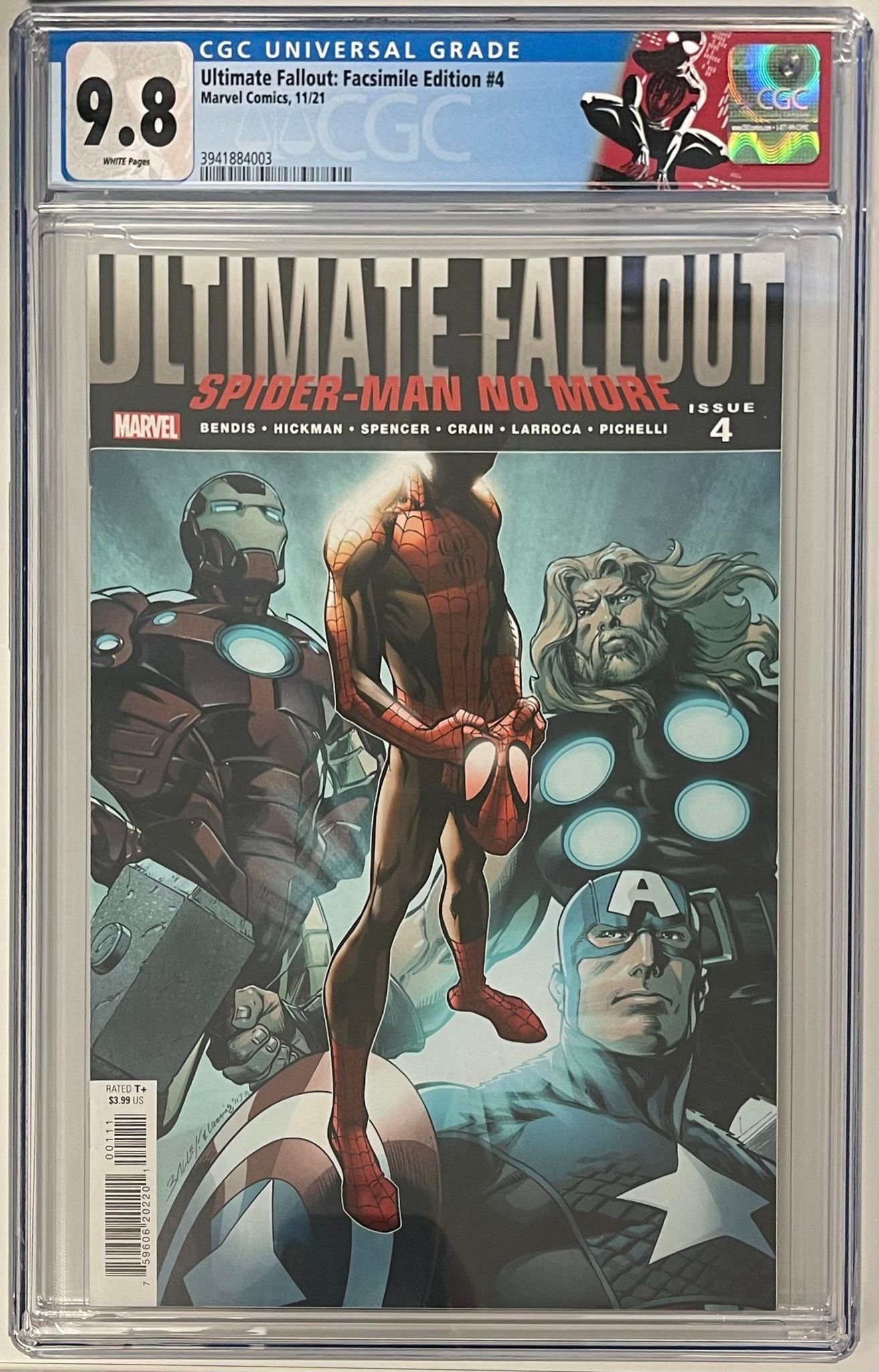 ULTIMATE COMICS FALLOUT #4 FACSIMILE EDITION CGC 9.8 W/RETIRED MILES MORALES CUSTOM LABEL (INSTOCK) C47