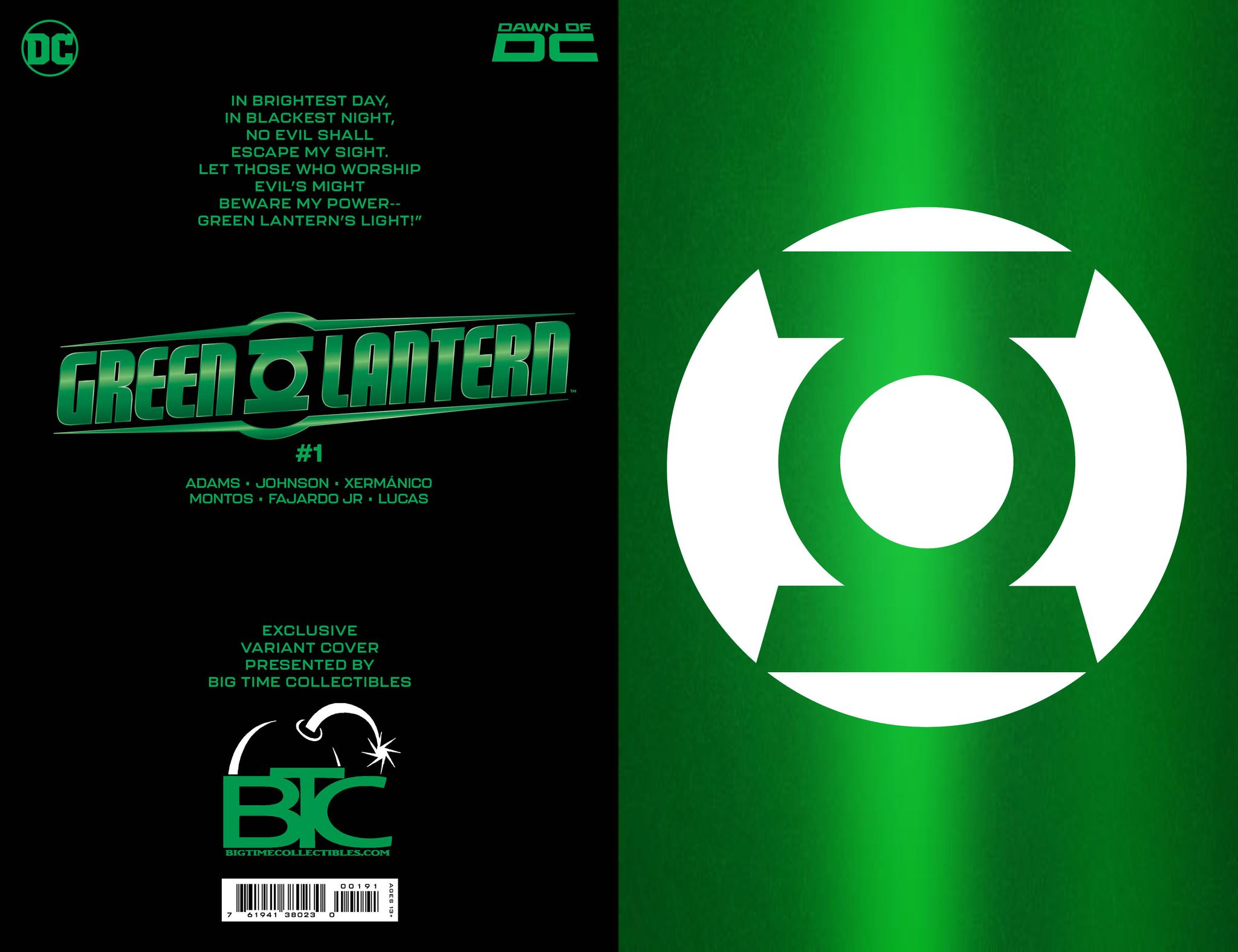 GREEN LANTERN #1 BTC 9-PACK COLOR SPECTRUM BUNDLE RAW FOIL EDITION WITH FREE SET OF POWER RINGS - 5/9/2023
