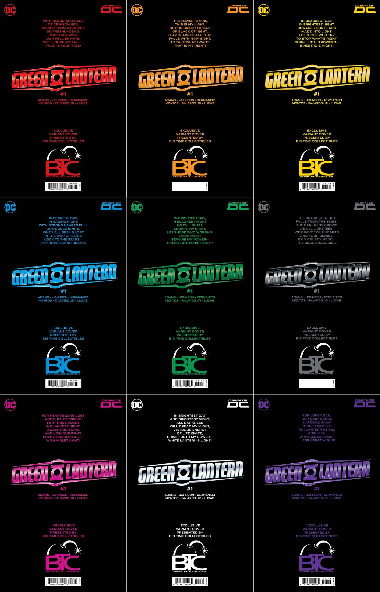 GREEN LANTERN #1 BTC 9-PACK COLOR SPECTRUM BUNDLE RAW FOIL EDITION WITH FREE SET OF POWER RINGS - 5/9/2023 (D39)