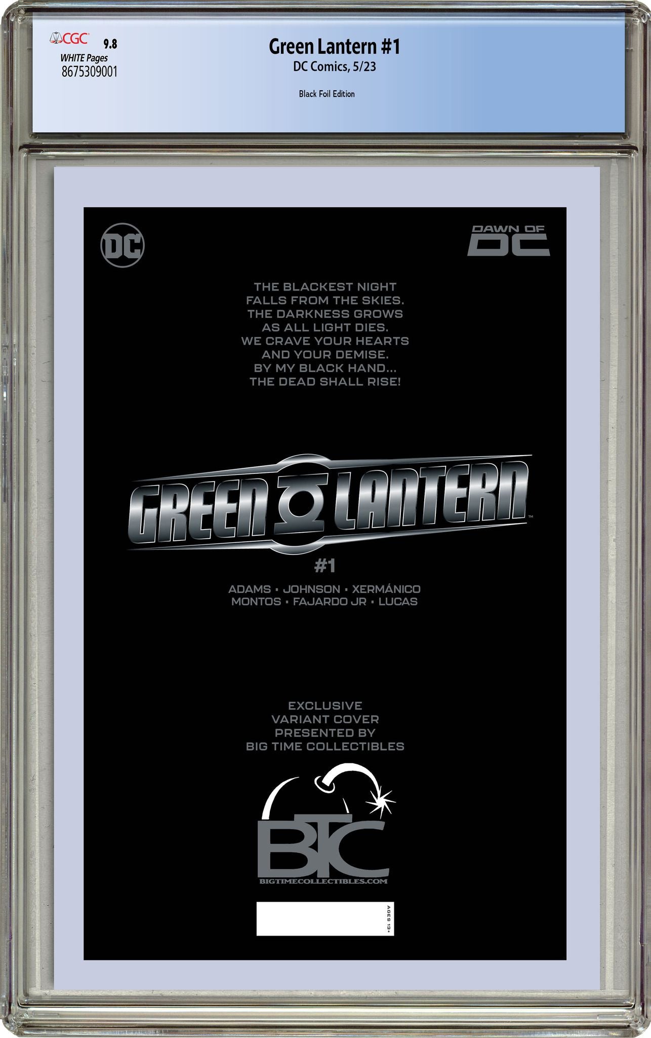GREEN LANTERN #1 BLACK LANTERN SPOT SILVER FOIL EDITION RAW & GRADED OPTIONS - 5/9/2023