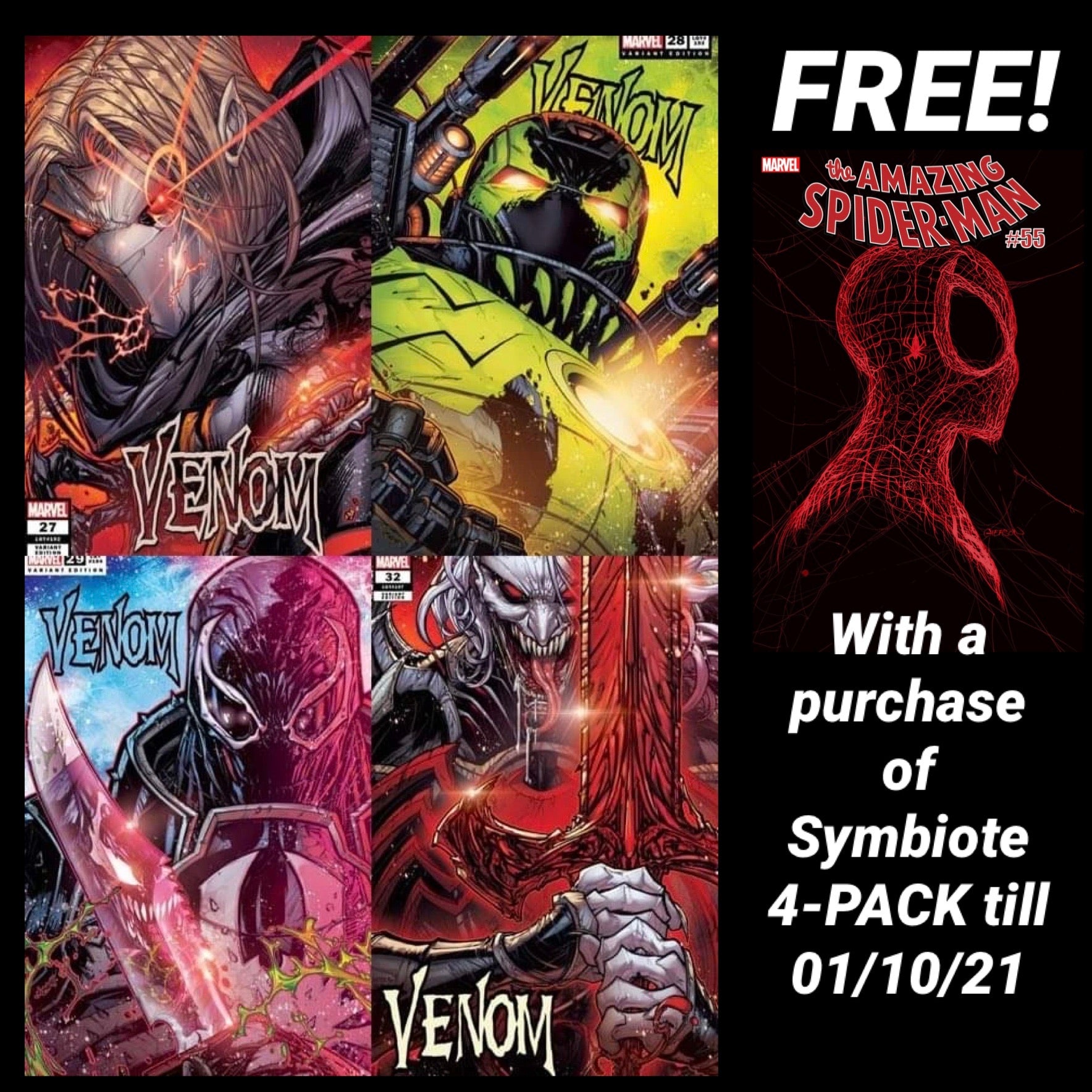 VENOM #27 #28 #29 #32 JONBOY EXCLUSIVE TRADE DRESS SYMBIOTE SET W/FREE ASM55 2nd Print