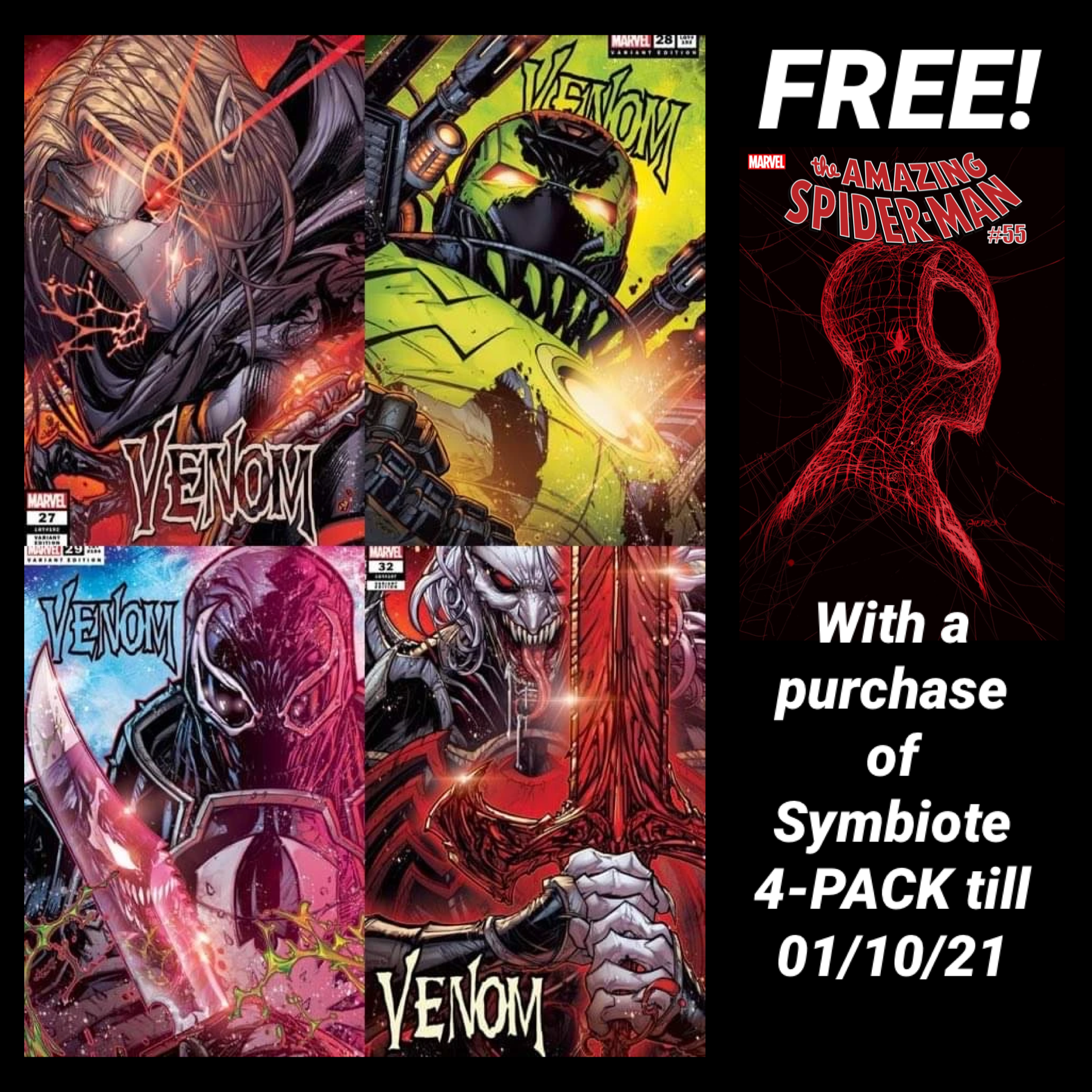 VENOM #27 #28 #29 #32 JONBOY EXCLUSIVE TRADE DRESS SYMBIOTE SET W/FREE ASM55 2nd Print
