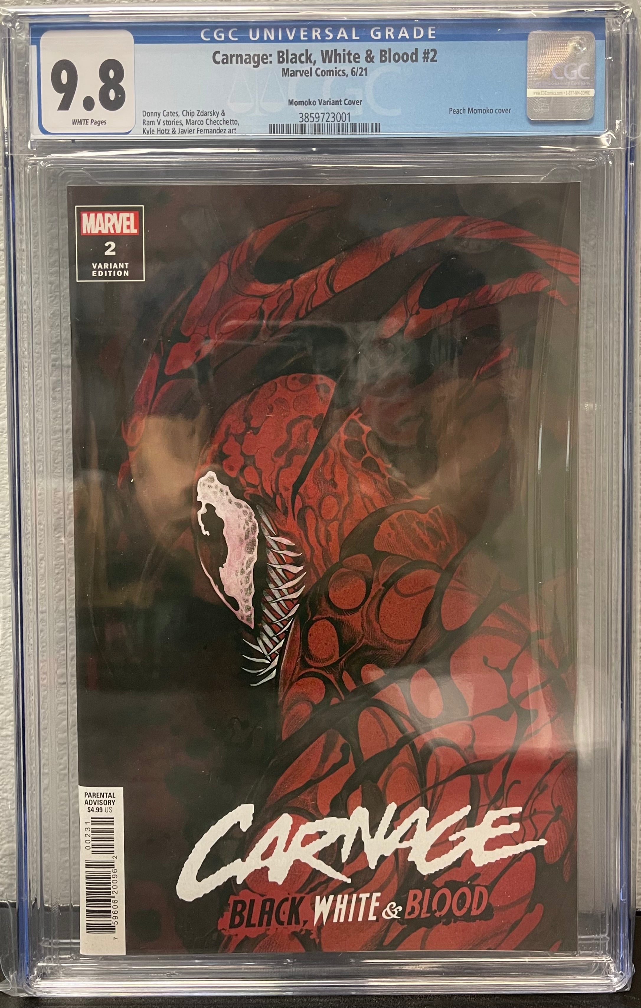 CARNAGE BLACK WHITE AND BLOOD #2 MOMOKO 1:25 VARIANT CGC 9.8 (INSTOCK) C72