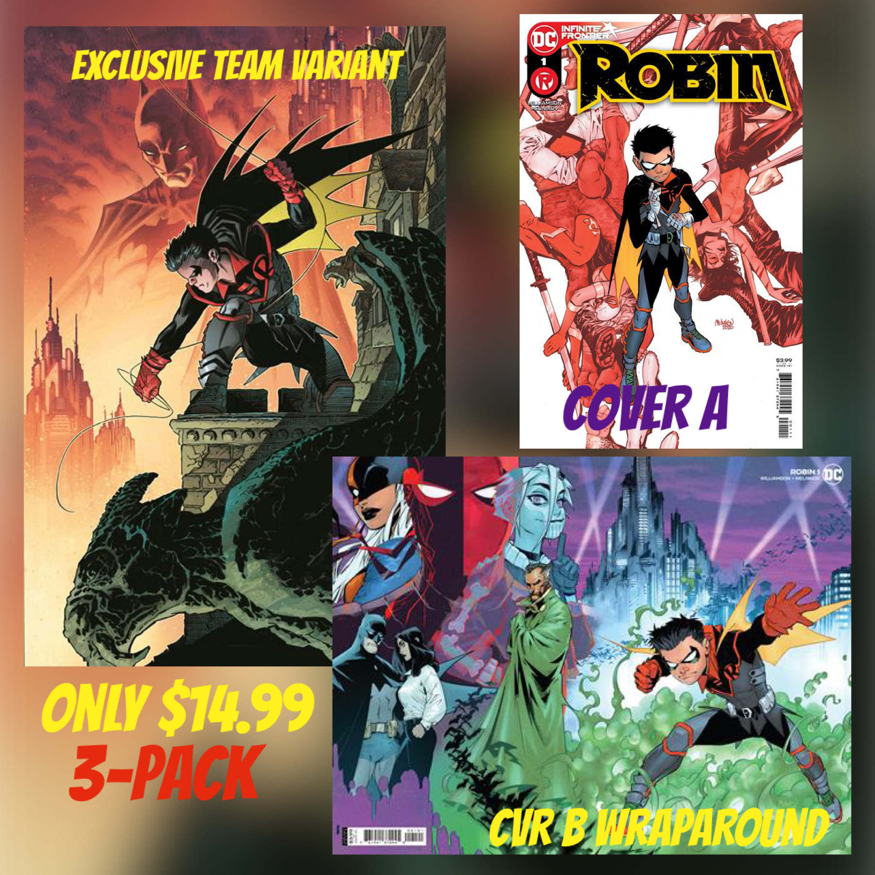 ROBIN #1 CVR A, B & KUBERT TEAM VARIANT 3-PACK (FIRST APPEARANCES OF FLATLINE) 04/28/21