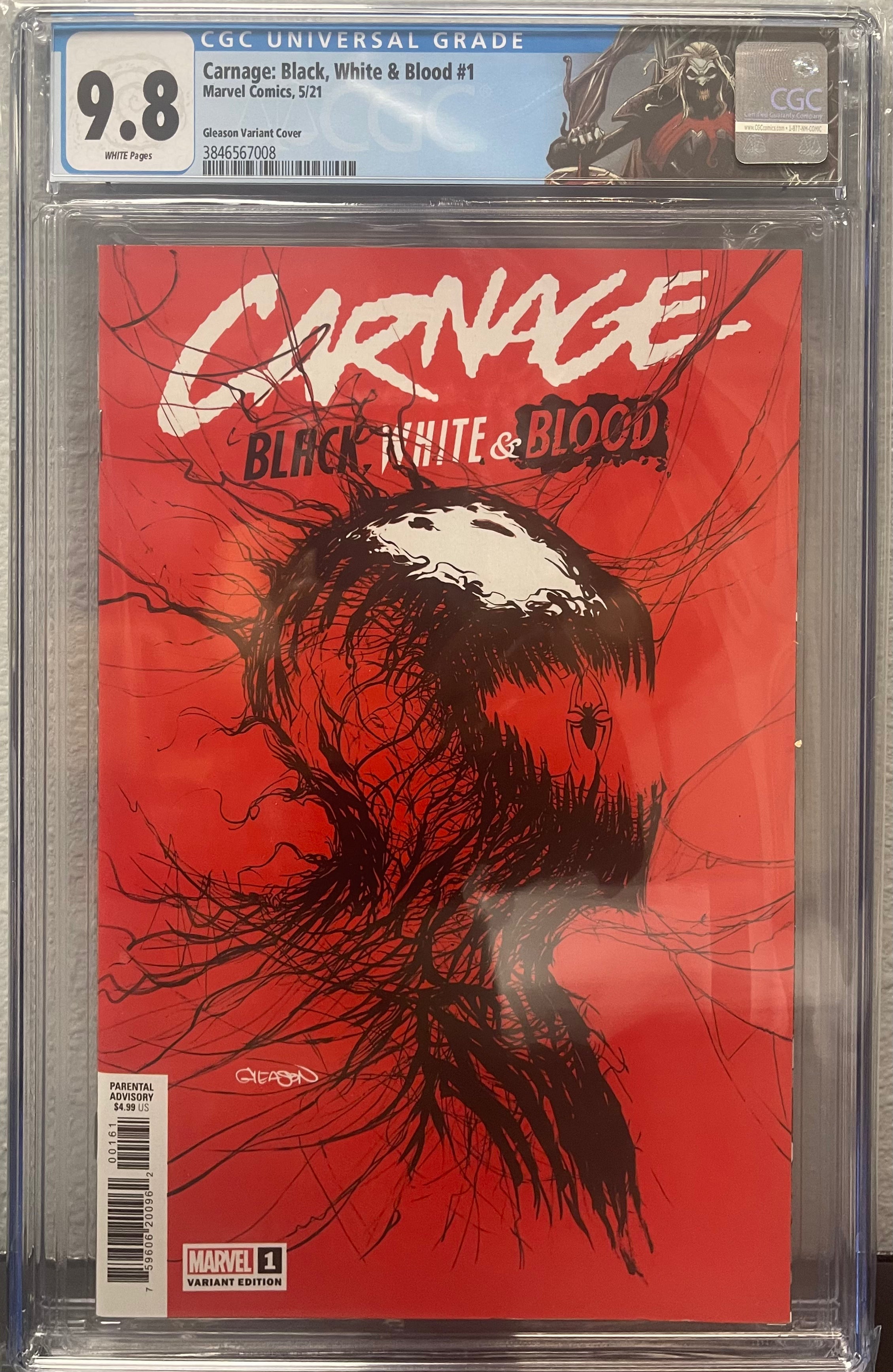 CARNAGE BLACK WHITE AND BLOOD #1 GLEASON VARIANT CGC 9.8 W/KNULL CUSTOM LABEL